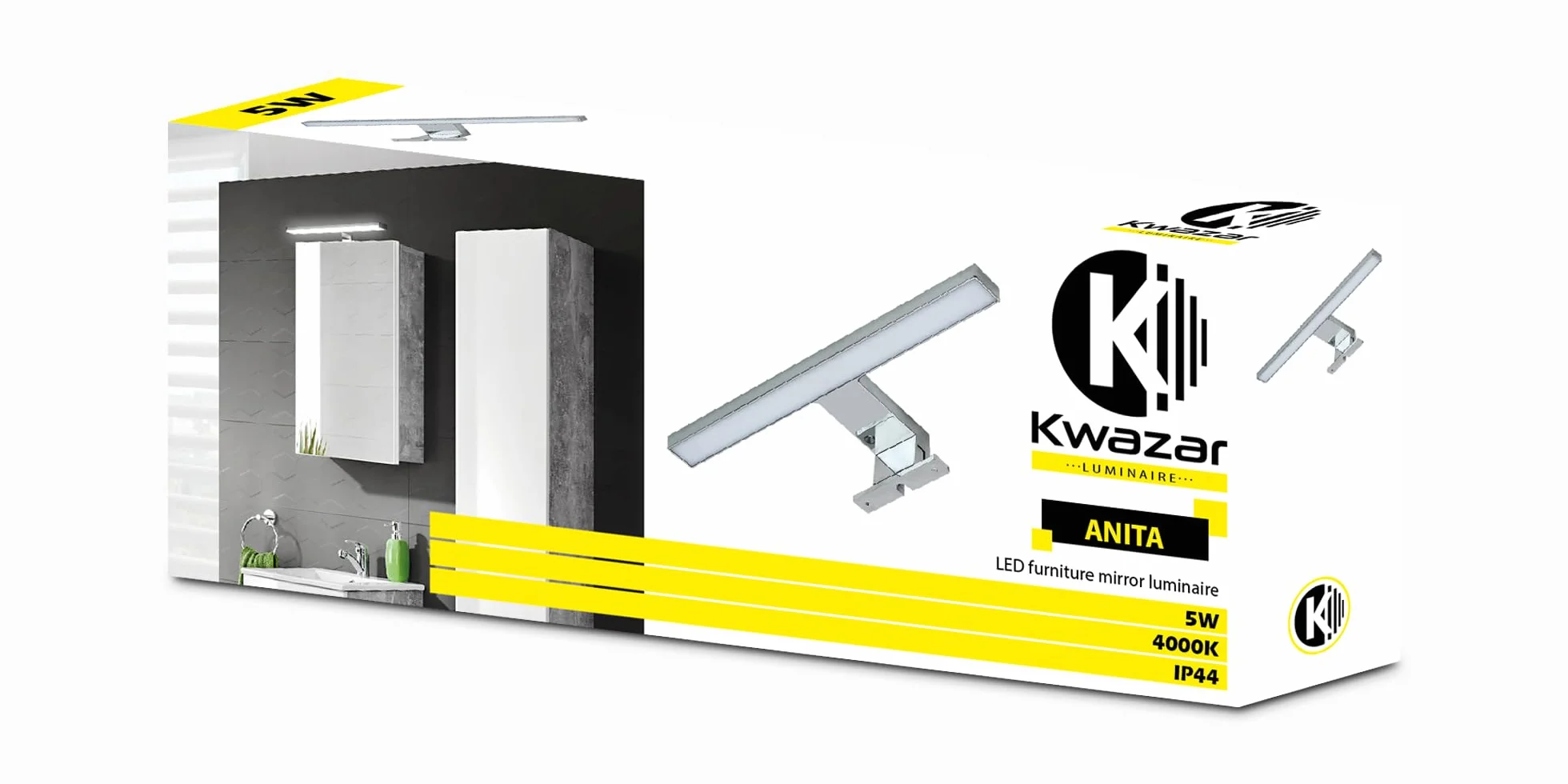 Kwazar - Kinkiet Wewnętrzny, Lampa do Lustra LED do łazienki, do pomieszczeń wilgotnych, Lampa łazienkowa 5W, Szerokość 30cm, Neutralna biel 4000 K, IP44, 230V - ANITA Srebrny