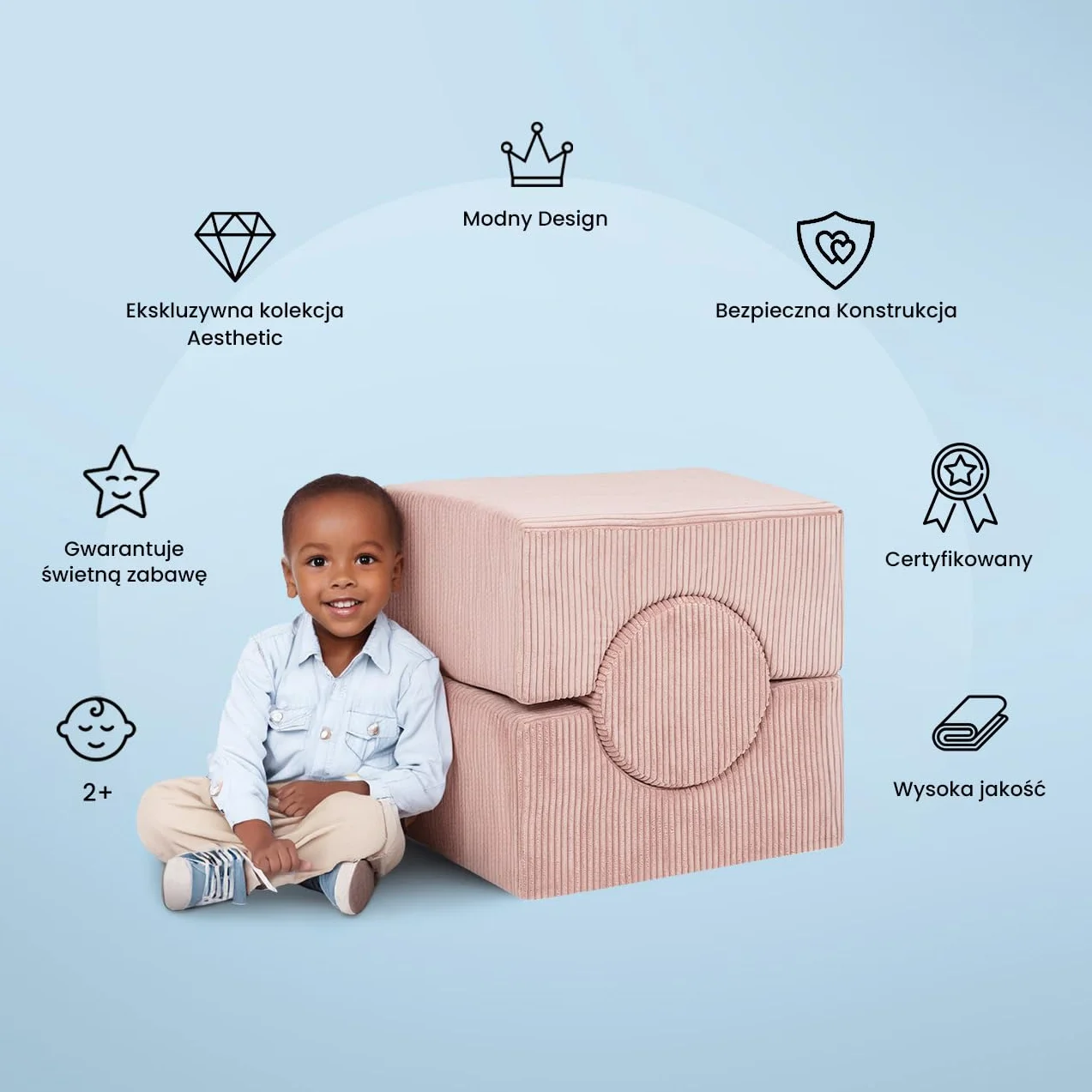 MEOWBABY 4-Elements Soft Foam Blocks Playset - Plac zabaw dla niemowląt i małych dzieci, klocki wspinaczkowe, Kord, Ecru