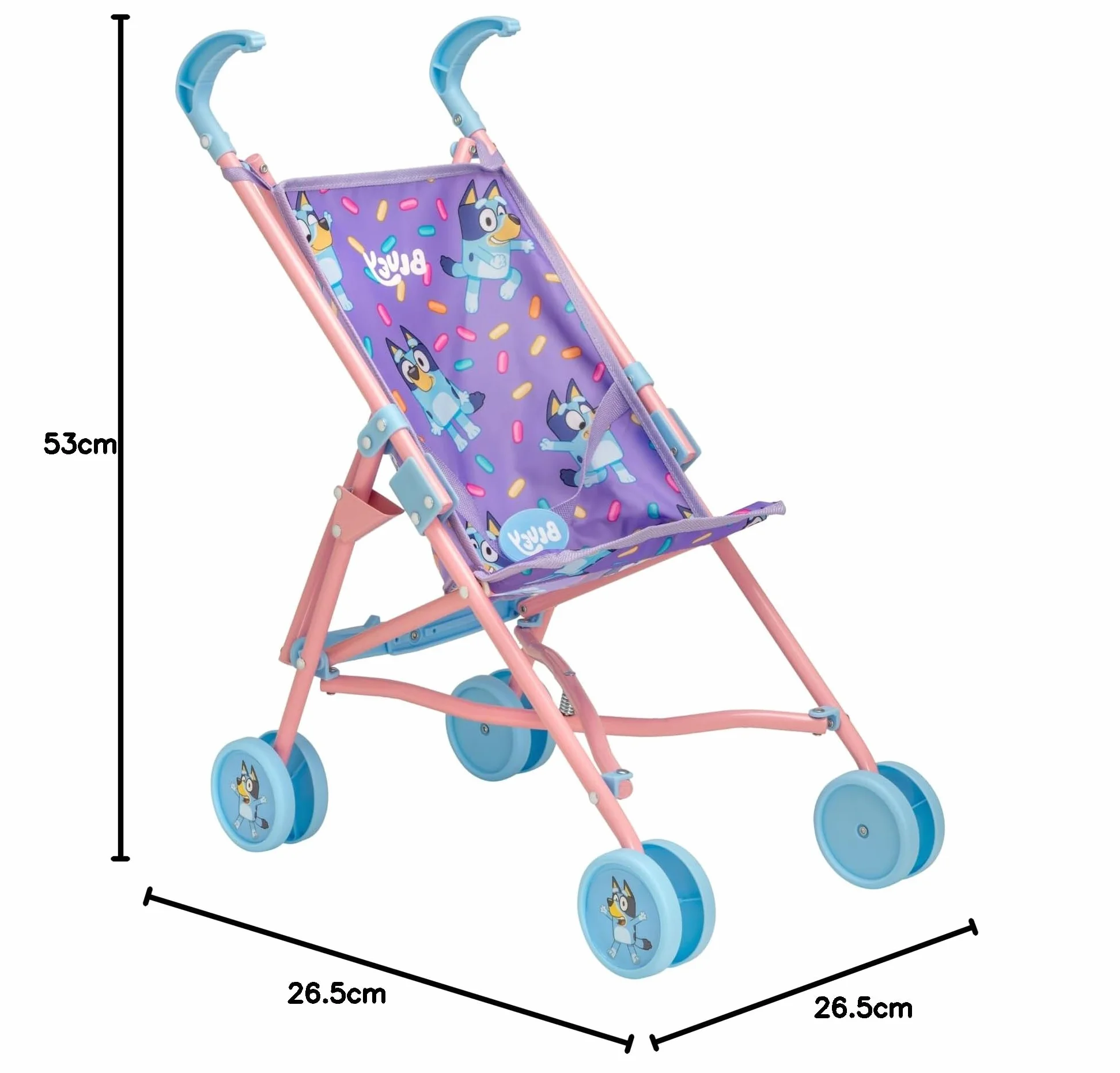 Bluey Junior Wózek Dziecięcy dla Lalek z Parasolem, Easy Fold | Zabawkowe Lalki do Odgrywania Ról | Wiek 2+