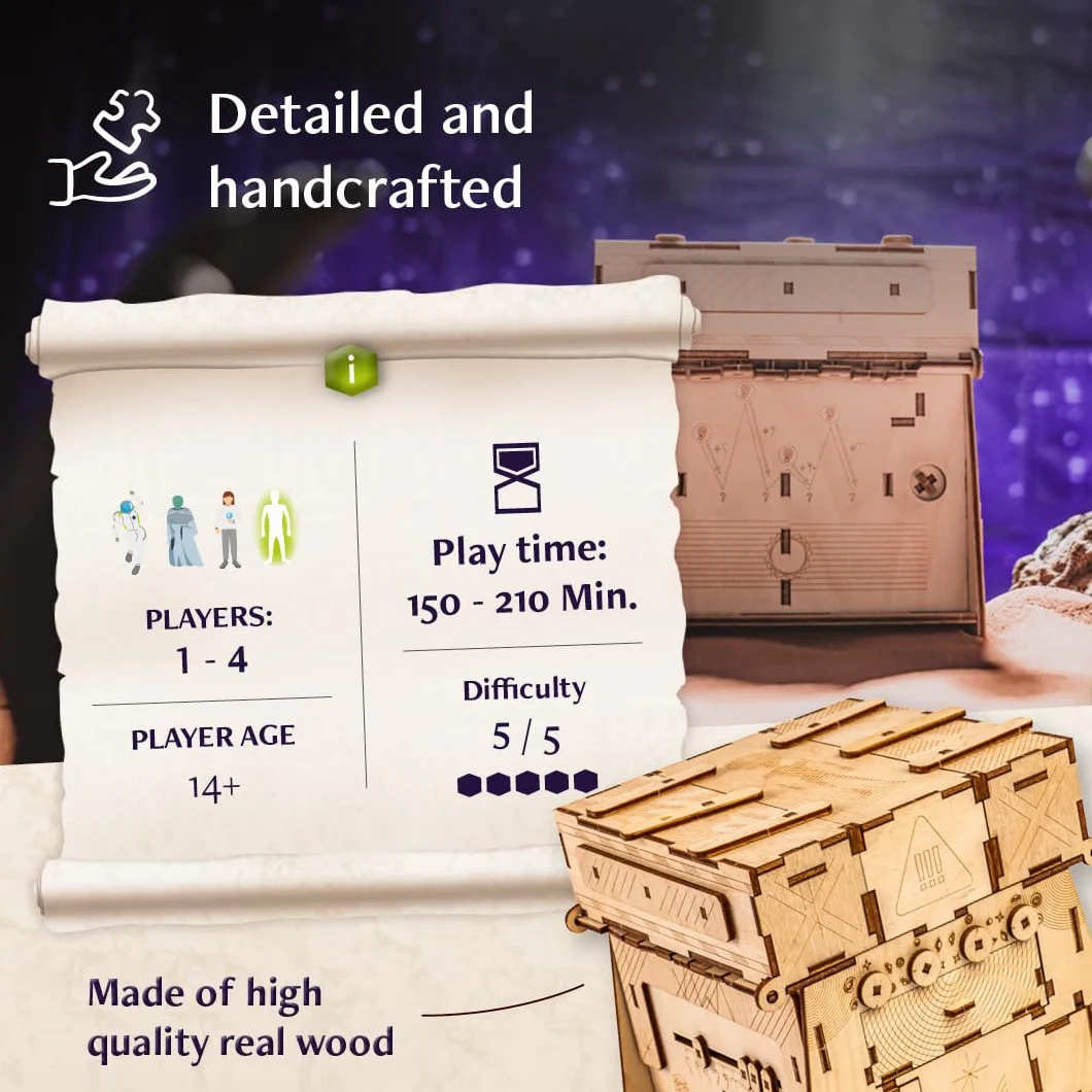 INSCAPE Cosmic Artifact Cluebox - Level 5 bardzo ciężki - drewniane pudełko z puzzlami - puzzle - Escape Room gra dla dorosłych - gry logiczne - drewniane puzzle 3D - gry myślące