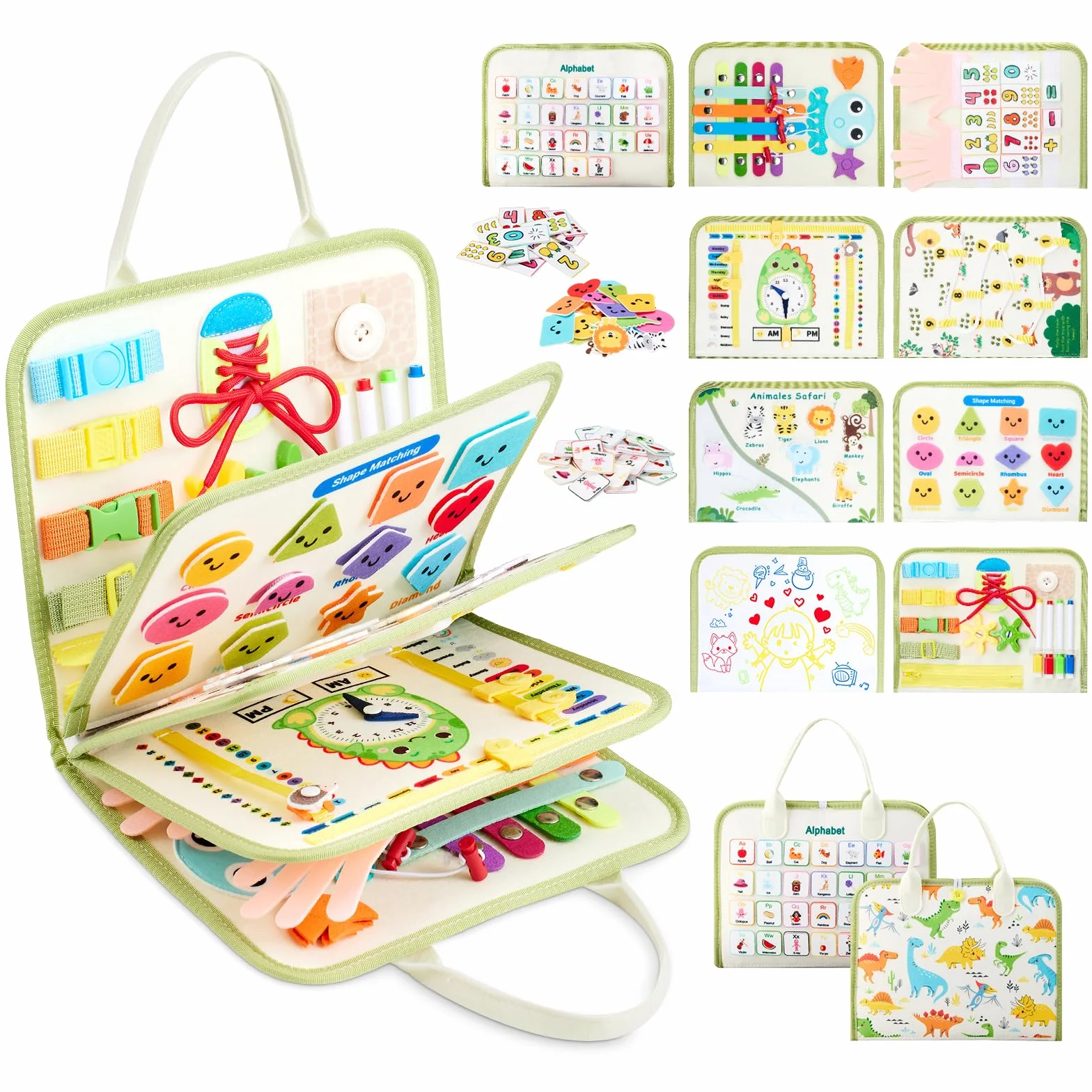 Busy Board, Quiet Book Montessori zabawka dla dzieci od 3, 4, 5, 6 lat, 9 w 1, zabawka motoryczna, zabawka sensoryczna, zabawka edukacyjna, książka o aktywności, zabawka podróżna, prezent dla chłopców