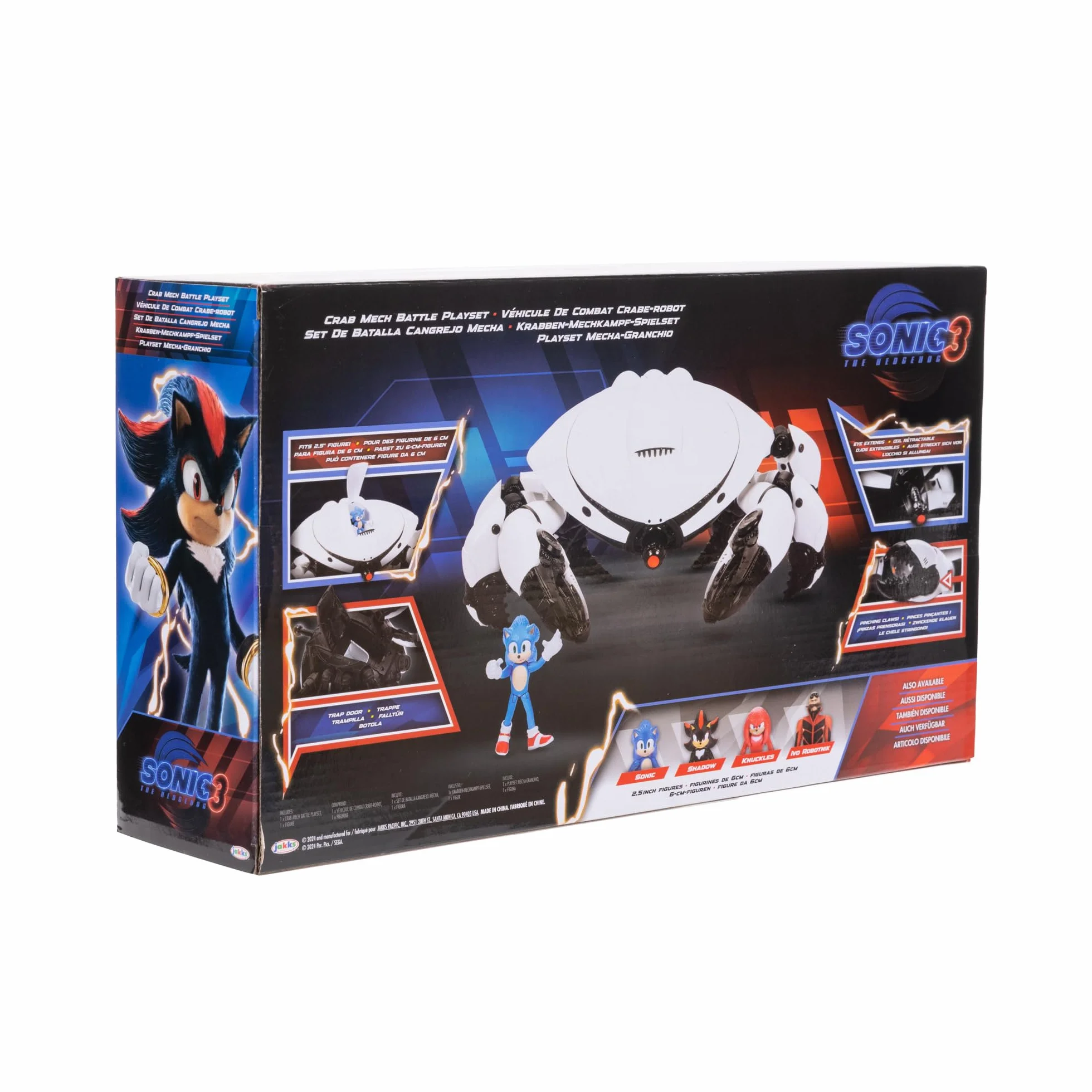 Sonic Movie 3 Crab Mech Battle Playset z figurką Sonic the Hedgehog 3 6,3 cm, oficjalnie licencjonowana zabawka kolekcjonerska z pazurami, ruchomymi nogami, przedłużającymi oko, idealna zabawka Sonic