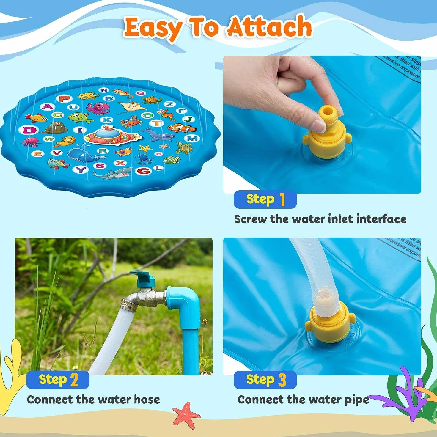 Paochocky Summer Sprinkler Water Play Mat 170 cm Duża Okrągła Nadmuchiwana Mata do Zabawy na Swieżym Powietrzu Letnia Zabawka Wodna do Zajęć Rodzinnych/Plaży/Ogrodu dla Chłopców, Dziewcząt, Zwierząt