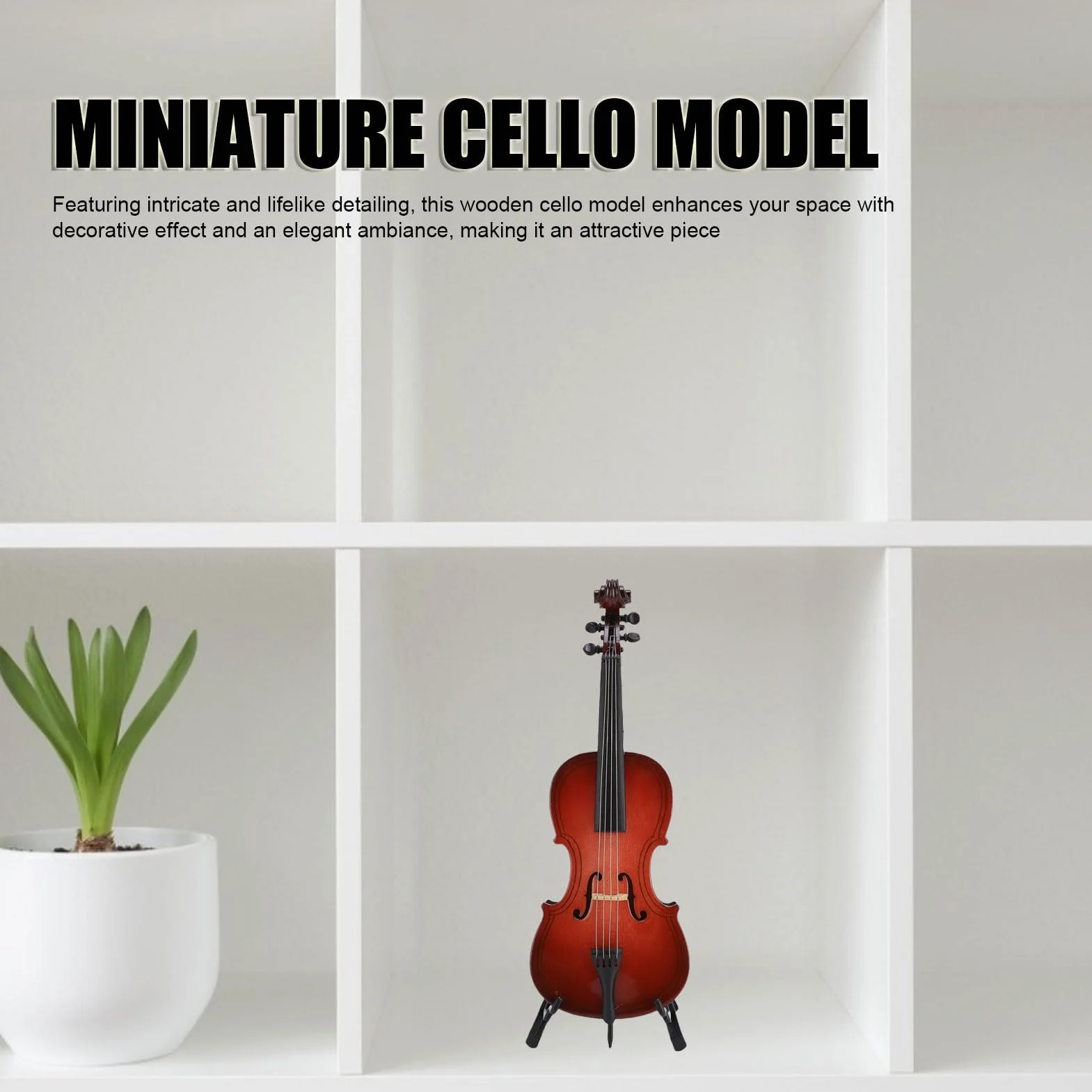 drewniany miniaturowy model wiolonczeli, model repliki instrumentu muzycznego z stojakiem bok case do lalki