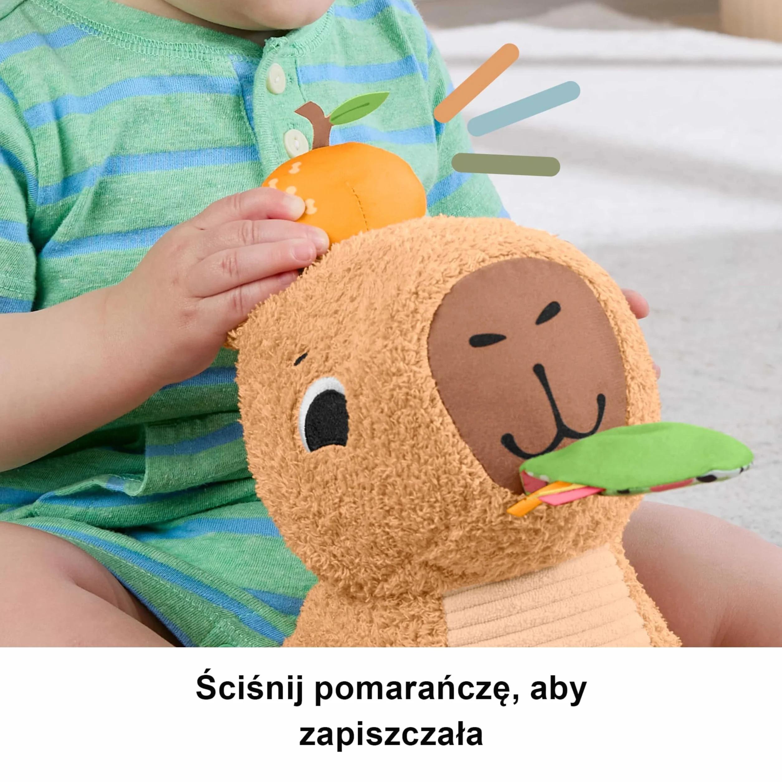 Fisher-Price Kapibara Sensoryczna Przytulanka Z Gryzaczkiem i Grzechotką HYR54 dla Niemowląt od 3 Miesiąca