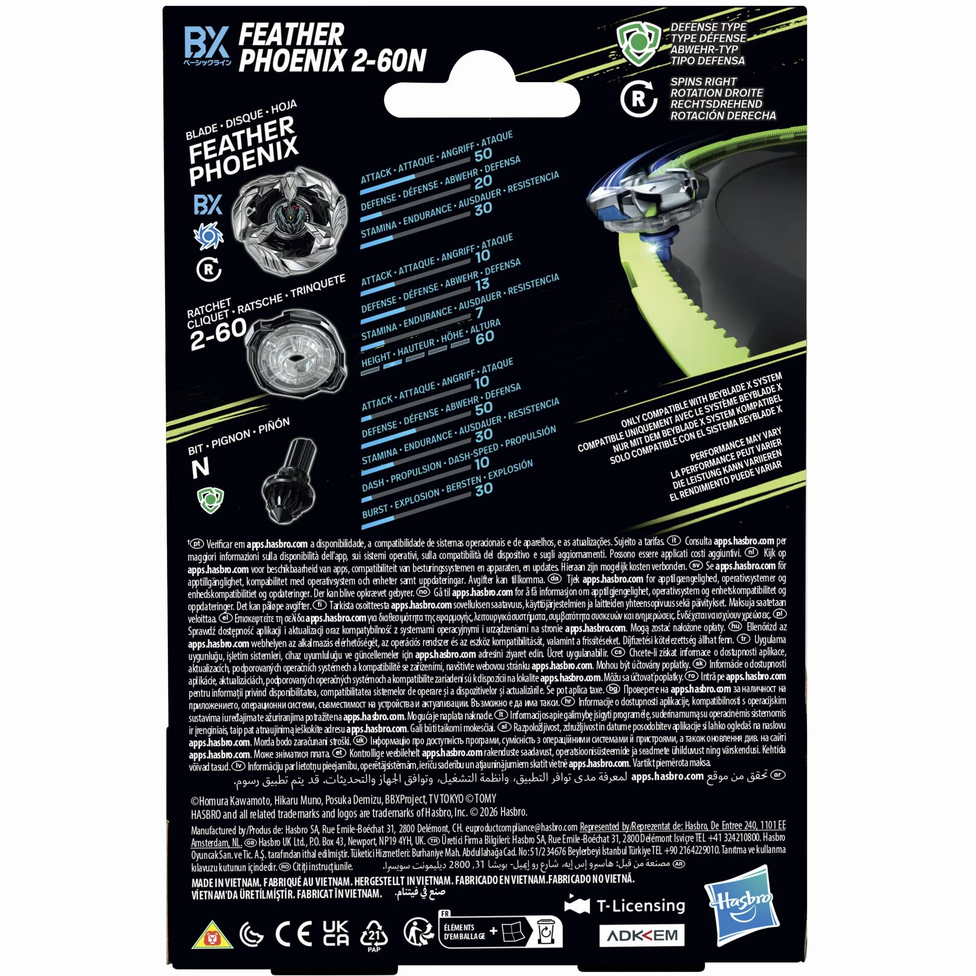 Pakiet startowy Beyblade X Feather Phoenix 2-60N BX, bączek i wyrzutnia