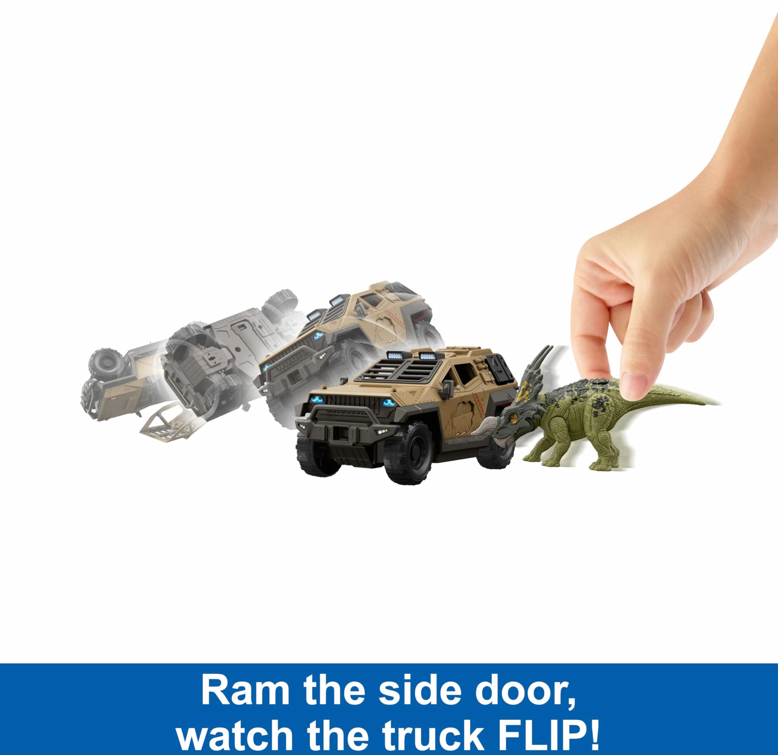 Mattel Jurassic World Truck & Einiosaurus Dinosaur Action Figure Toy Set with Flip & Roll Feature, Mission Mayhem Vehicle for Dino & Destruction Play