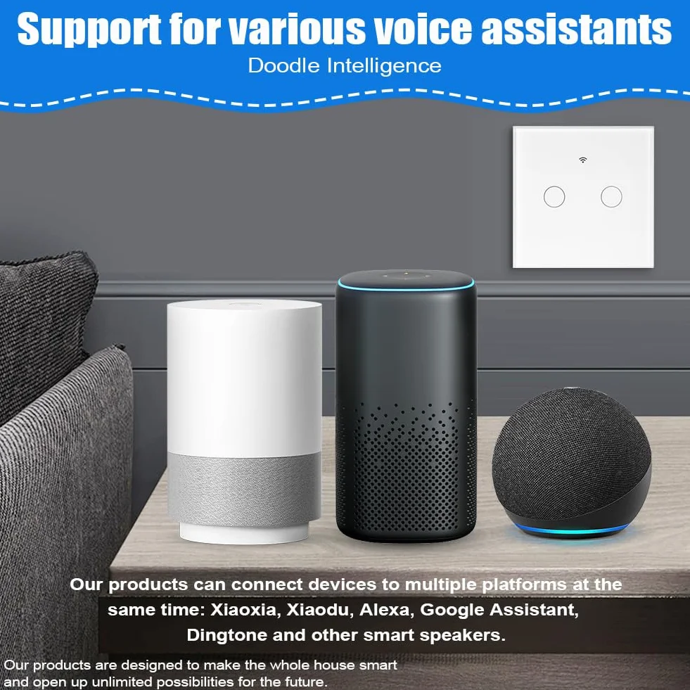 Ainiv Inteligentny włącznik światła WiFi 2-kanałowy 2,4 GHz, obsługa Alexa Google Home, aplikacja Tuya, sterowanie głosem, hartowane szkło, dotykowa rama, przełącznik ścienny, podtynkowy, biały