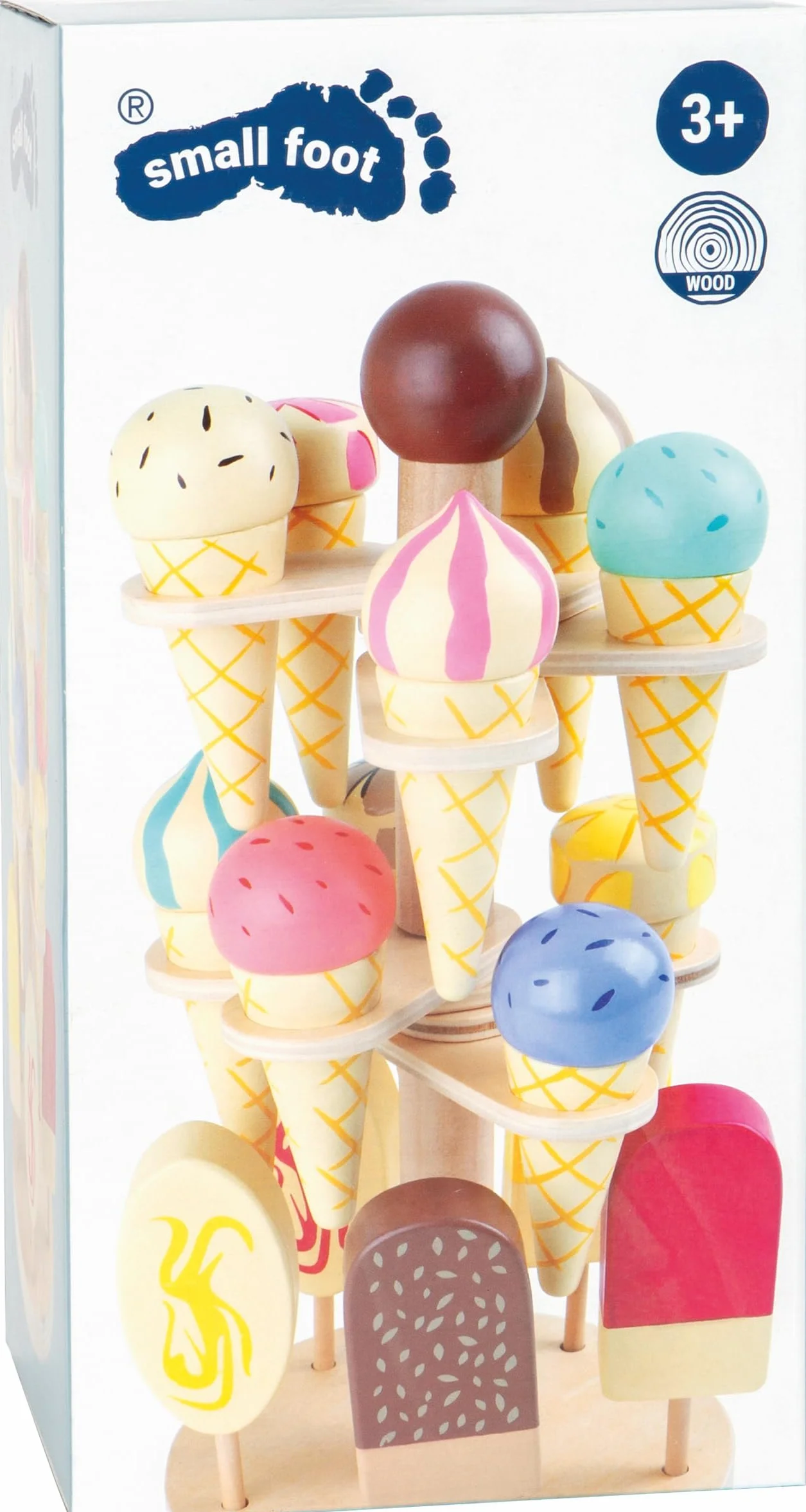 small foot Ruchomy stojak na lody z drewna, akcesoria do sklepu handlowego i kuchni dla dzieci, 15 rodzajów, od 3 lat, 1248