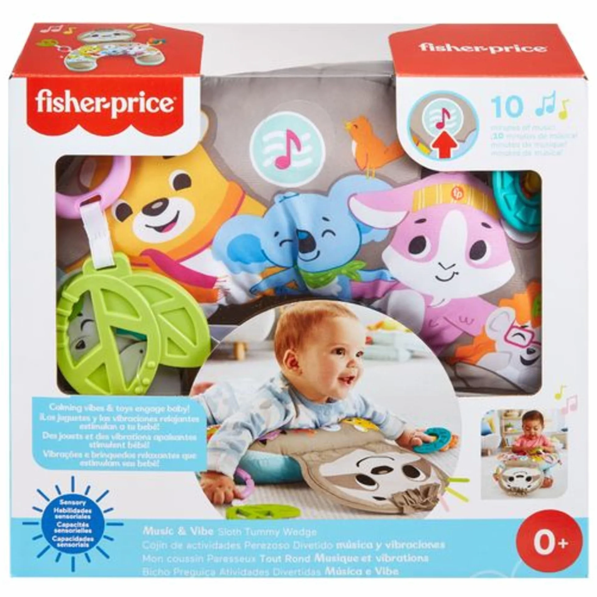 Fisher-Price Poduszka z wibracjami Muzyczny leniwiec z podparciem podczas zabawy na brzuszku + zabawki aktywizujące, GRR01