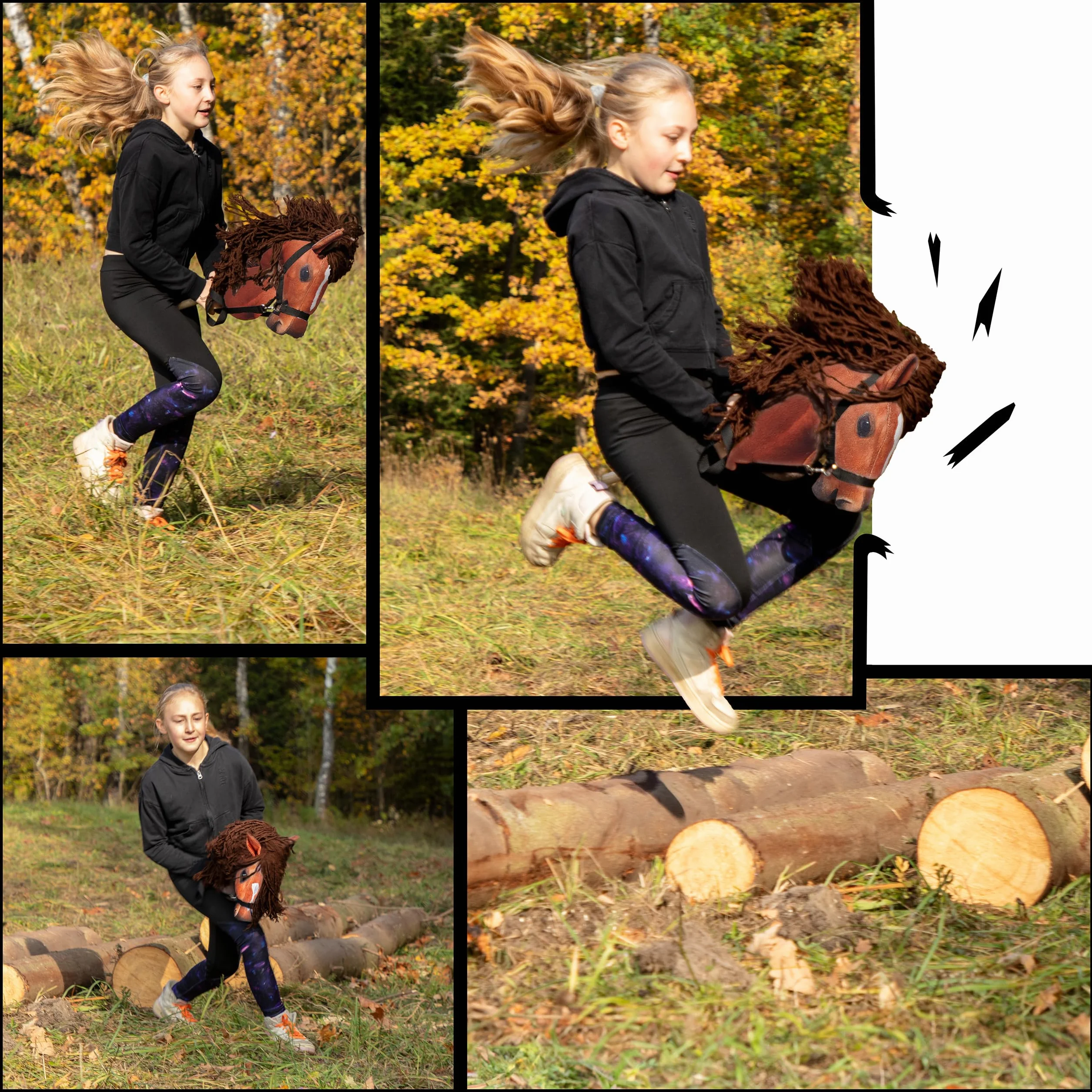 SKIPPI Hobby Horse Bursztyn, Koń na Kiju, Konik na Patyku, Duży A3, Kantar i Wodze w Zestawie, Hobby Horsing, prezent dla Dziewczynki, dla Dziecka