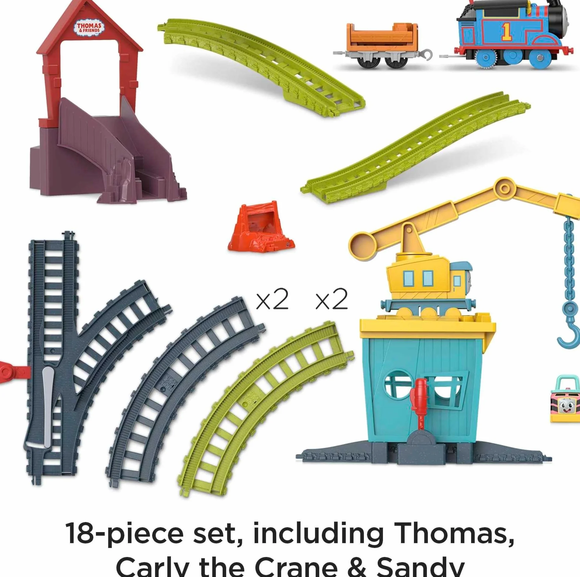 Thomas & Friends Motorized Toy Train Set Fix 'em Up Friends with Carly the Crane & Sandy the Rail Speeder for Preschool Kids Ages 3+ Years, HDY58