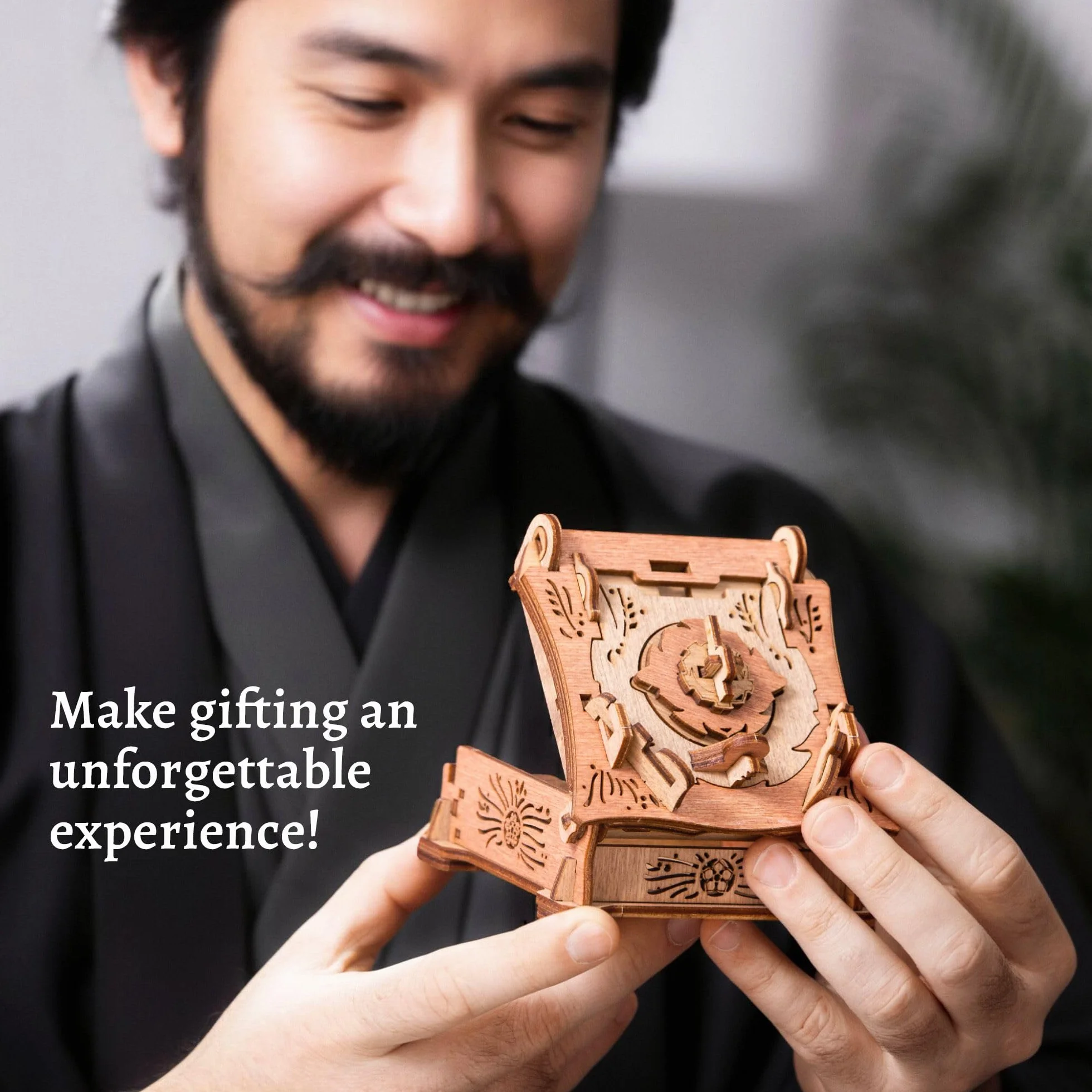 iDventure Samurai pudełko puzzle | Escape Room mechaniczna skrzynia skarbów | prezent urodzinowy | drewniane puzzle 3D | gra logiczna dla dorosłych i pudełko z puzzlami dla młodzieży 14+