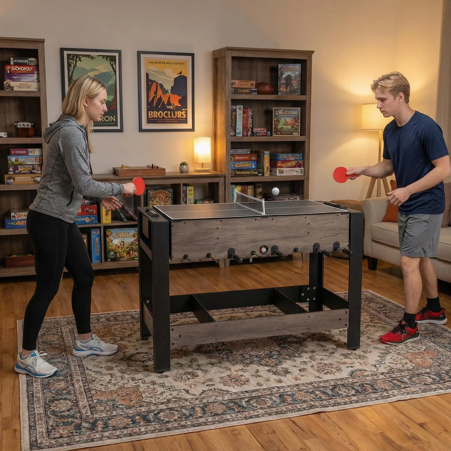 COSTWAY Wielofunkcyjny stół do gry 3 w 1, obrotowy, wielofunkcyjny stół do gry w piłkarzyki, bilard i tenis stołowy, kompletny zestaw z akcesoriami do pokoju zabaw, baru, stołu do gry w piłkarzyki dla