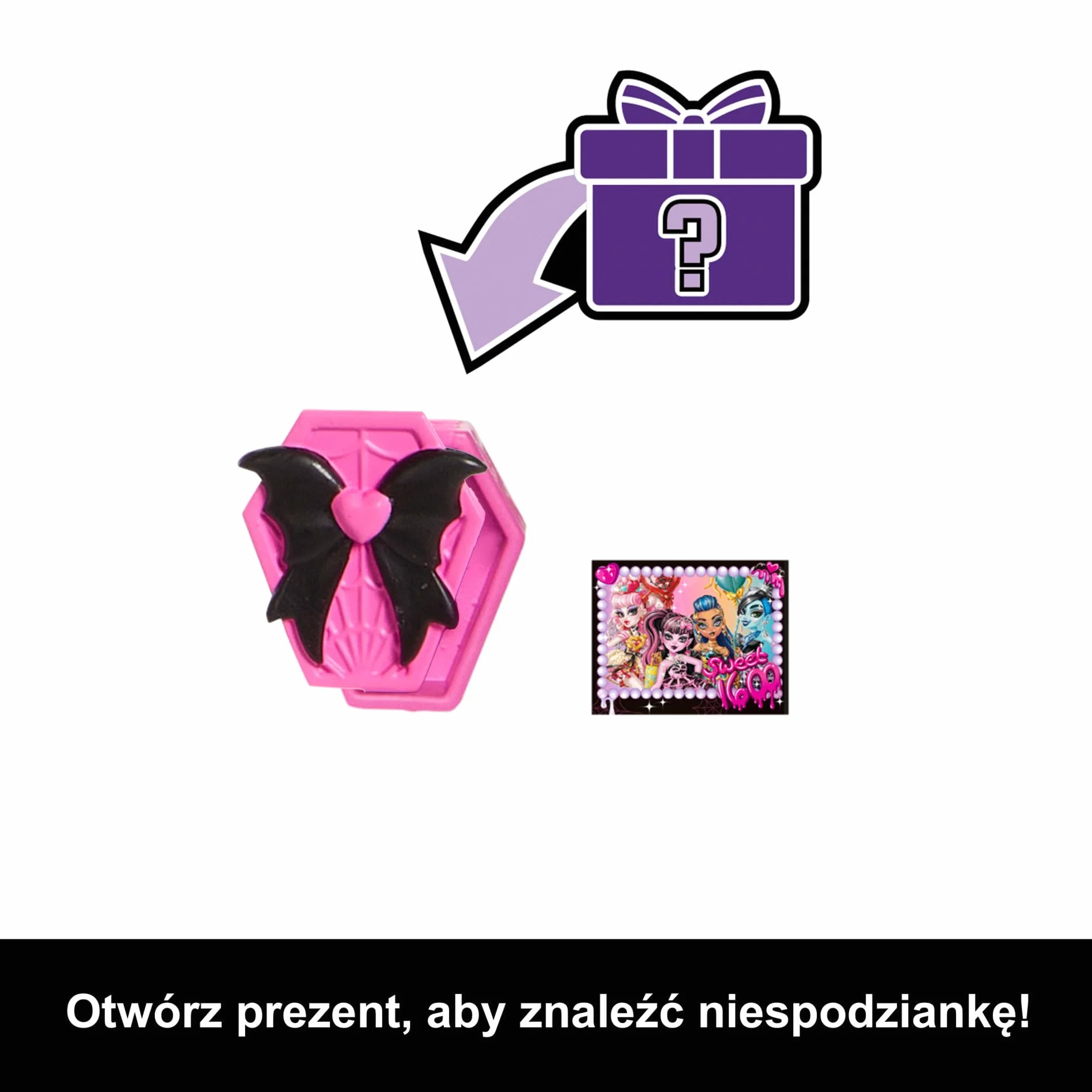 Monster High Straszysłodkie urodziny Draculaura Lalka zabawka w różowo-czarnej sukience z akcesoriami tematycznymi, w tym zaproszenie, „balon”, prezent i wachlarz, JBG74