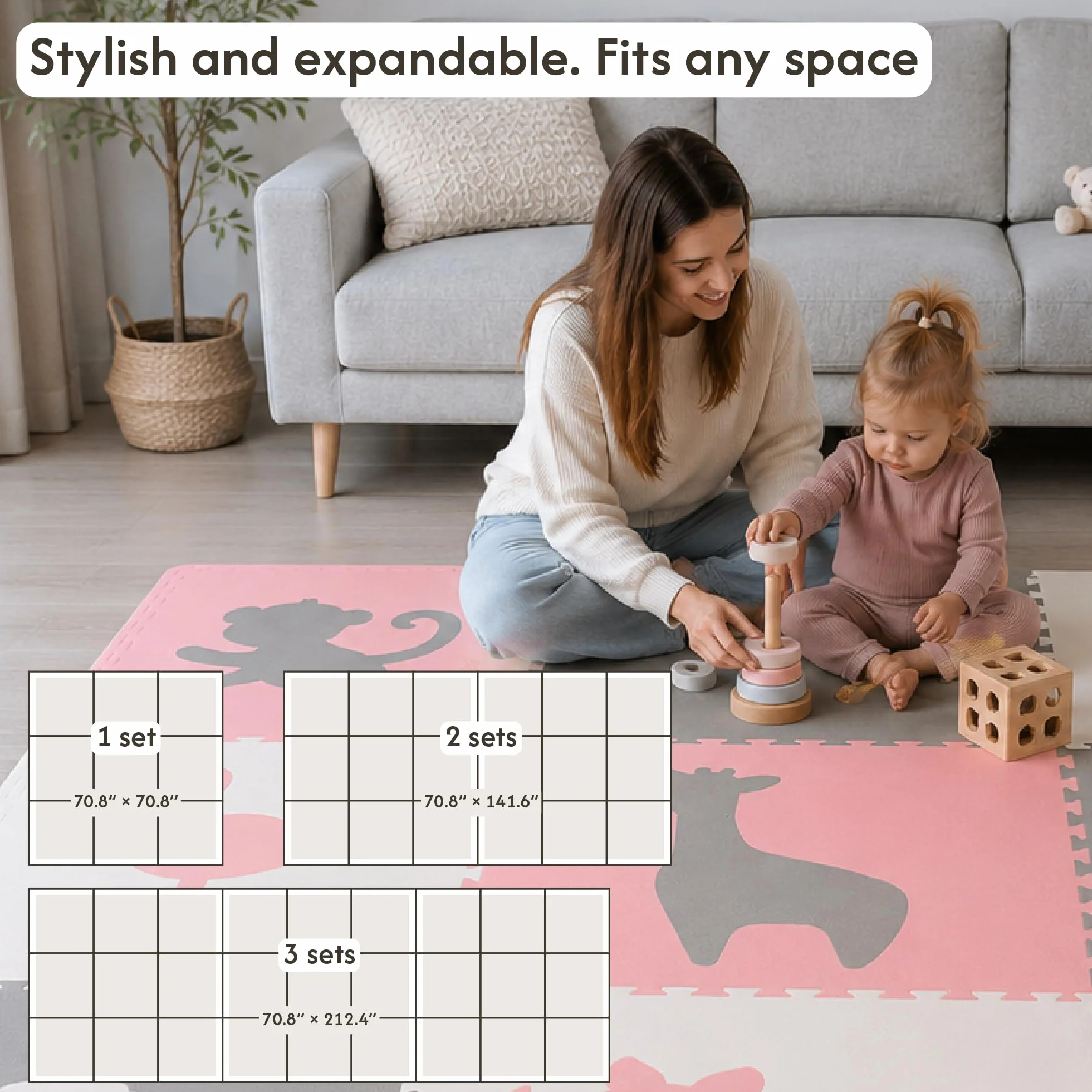 Stylowa Mata Puzzle dla Niemowląt 1,8x1,8m Afryka – 9 XXL Płyt 60x60cm – 20% Grubsza & Miękka Mata do Zabawy dla Dzieci – Bezpieczna, Bezwonna, Łatwa w Czyszczeniu Mata do Raczkowania