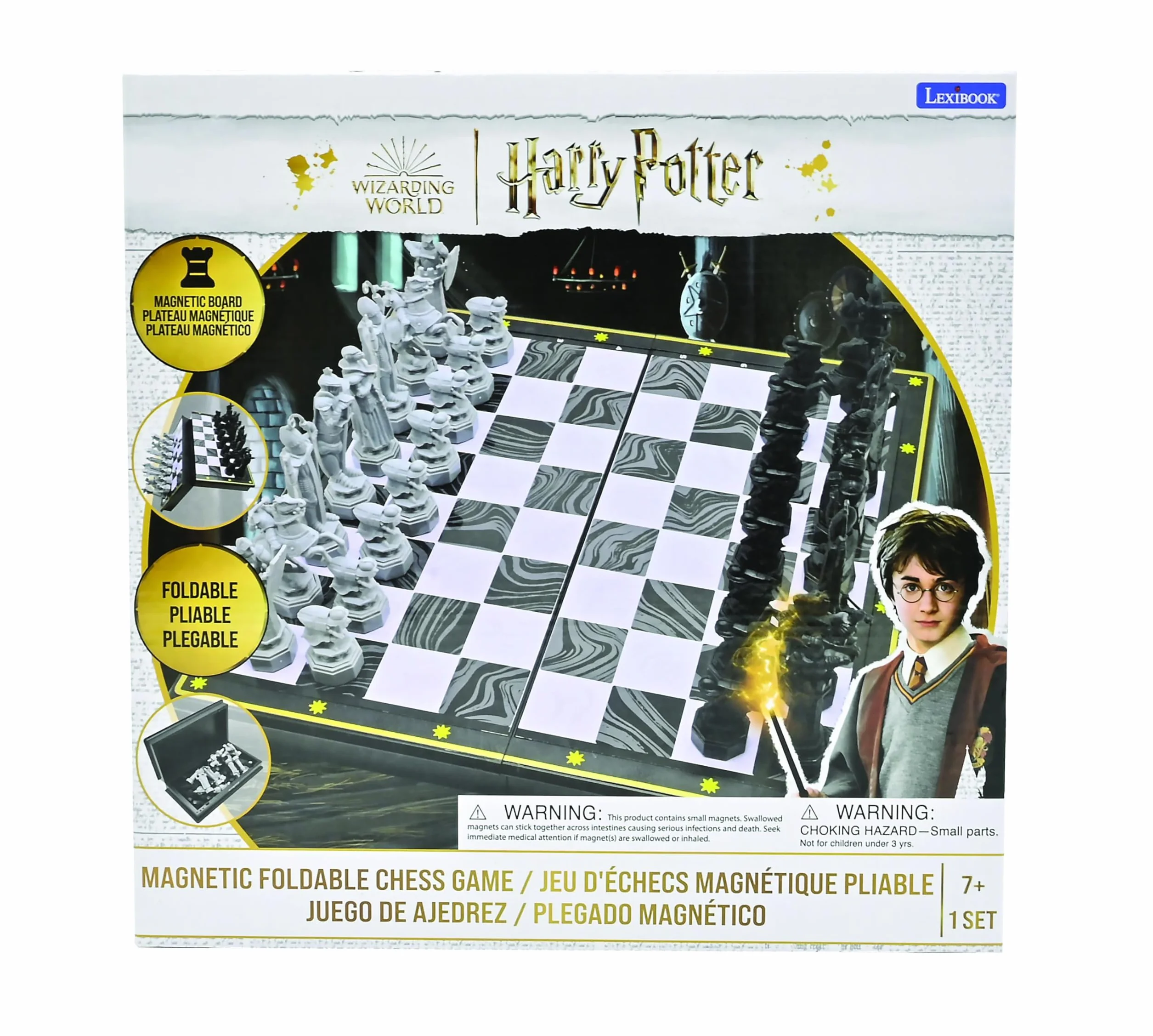 Lexibook, Harry Potter CGM300HPLXB szachownica, magnetyczna i składana, 32 figurki, gra rodzinna