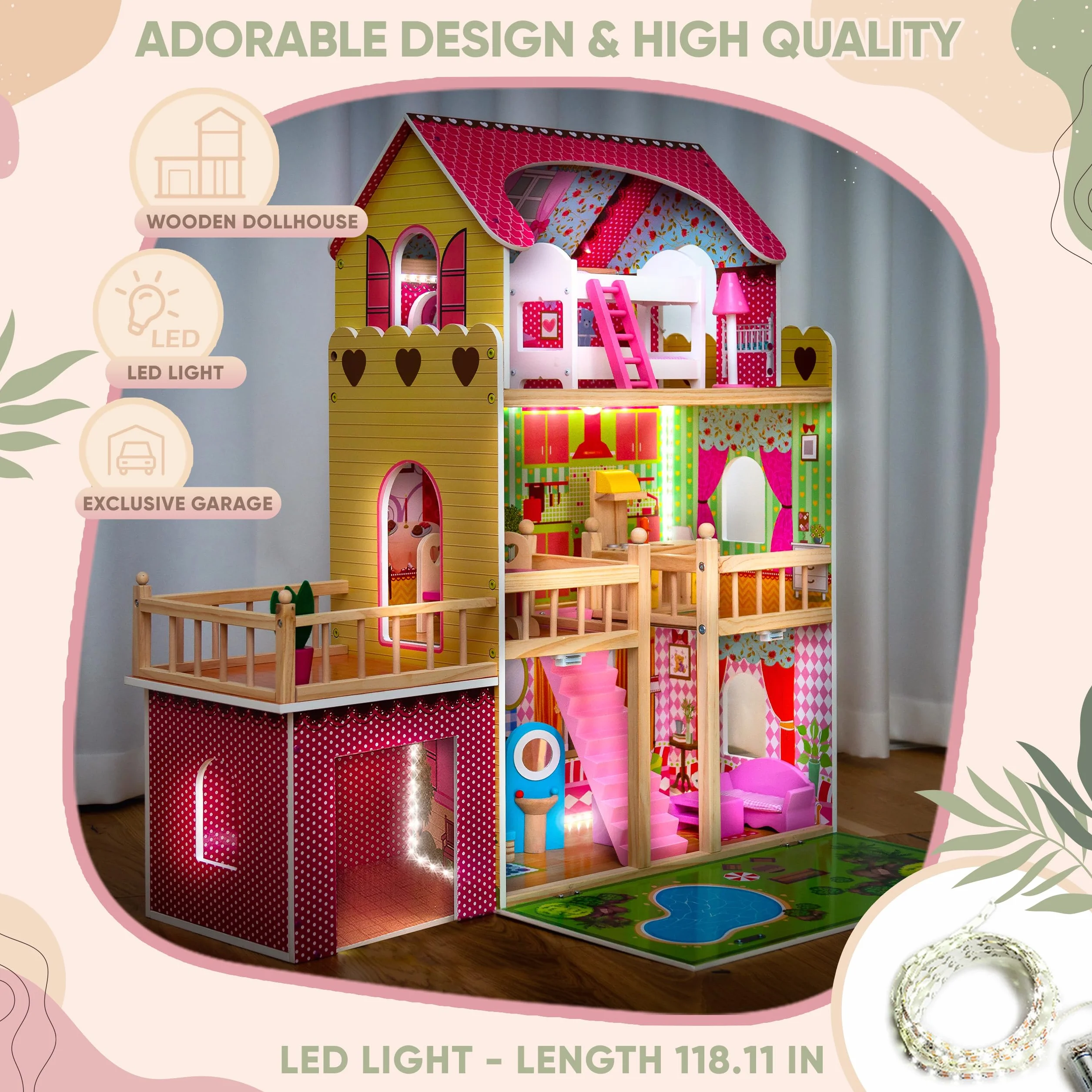 Kinderplay Gs0020 Drewniany Domek Dla Lalek