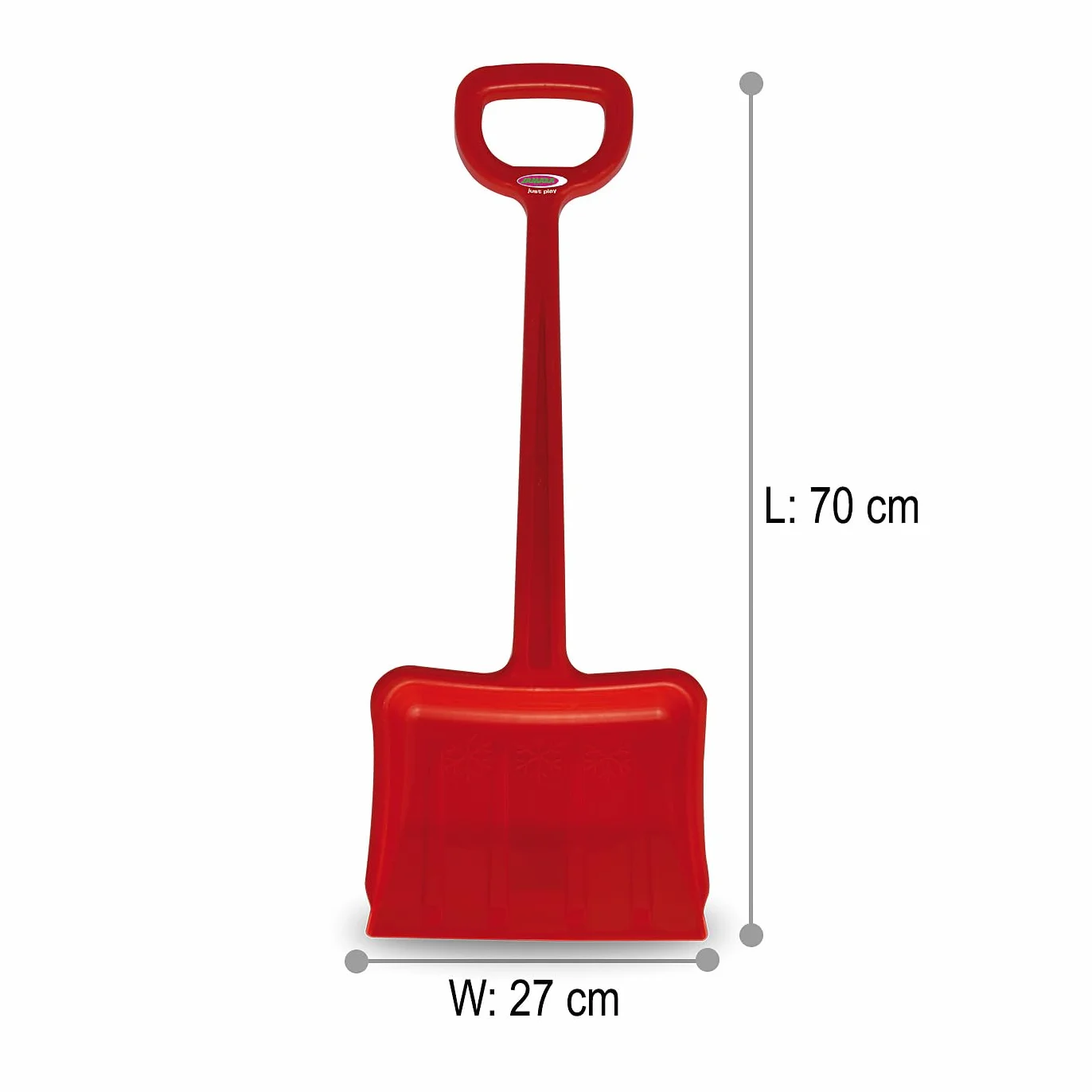 Jamara 460399 czerwona 460399-Odśnieżarka do śniegu wysokość 70 cm wytrzymała i stabilna, wzmocnienie żeber w ostrzu, plastikowy poręczny uchwyt w kształcie litery D