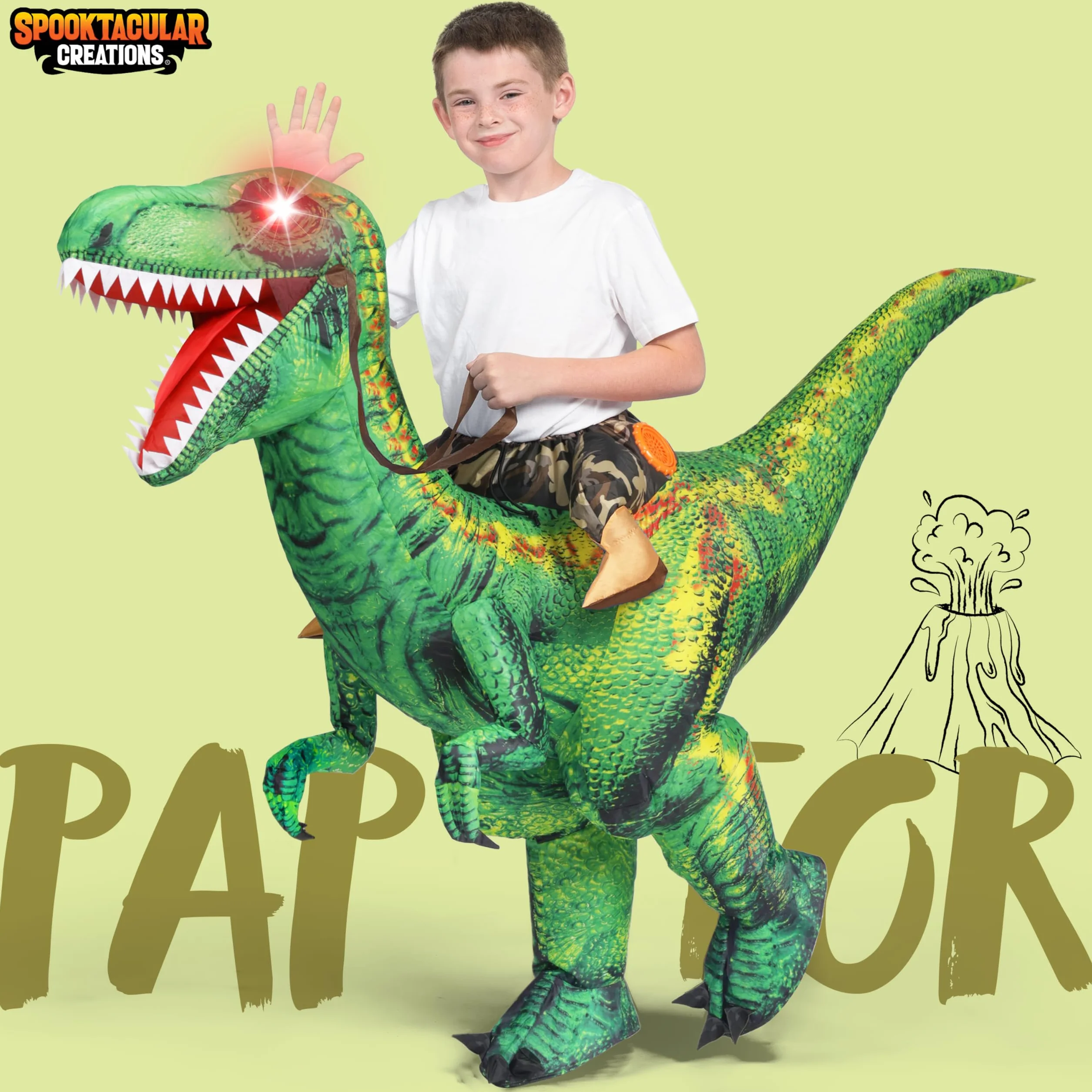 Spooktacular Creations Nadmuchiwany kostium dla dzieci, Halloween Raptor, LED Eyes Ride Raptor Dinozaur wysadzany na imprezę halloweenową