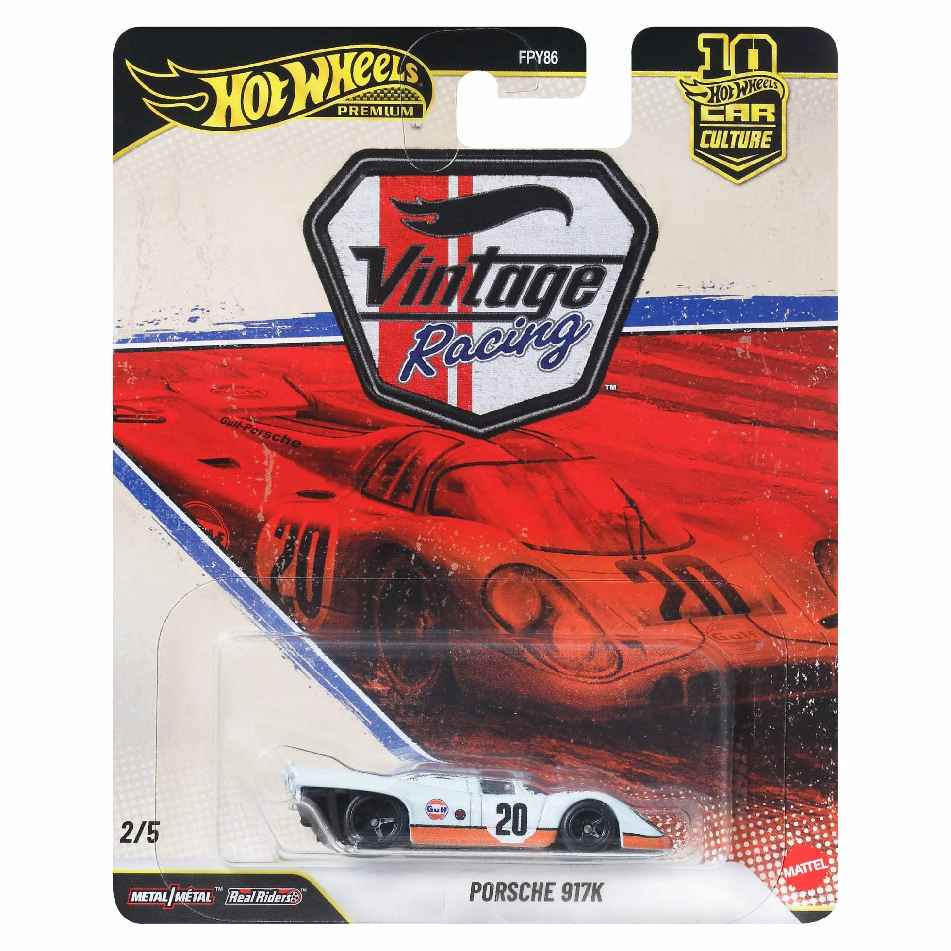 Hot Wheels Premium Car Culture Kultowe auta Porsche 917 K, metalowe auto w skali 1:64, opony Real Riders, metalowa konstrukcja, seria Vintage Racing, samochód zabawka dla kolekcjonerów, JKF03