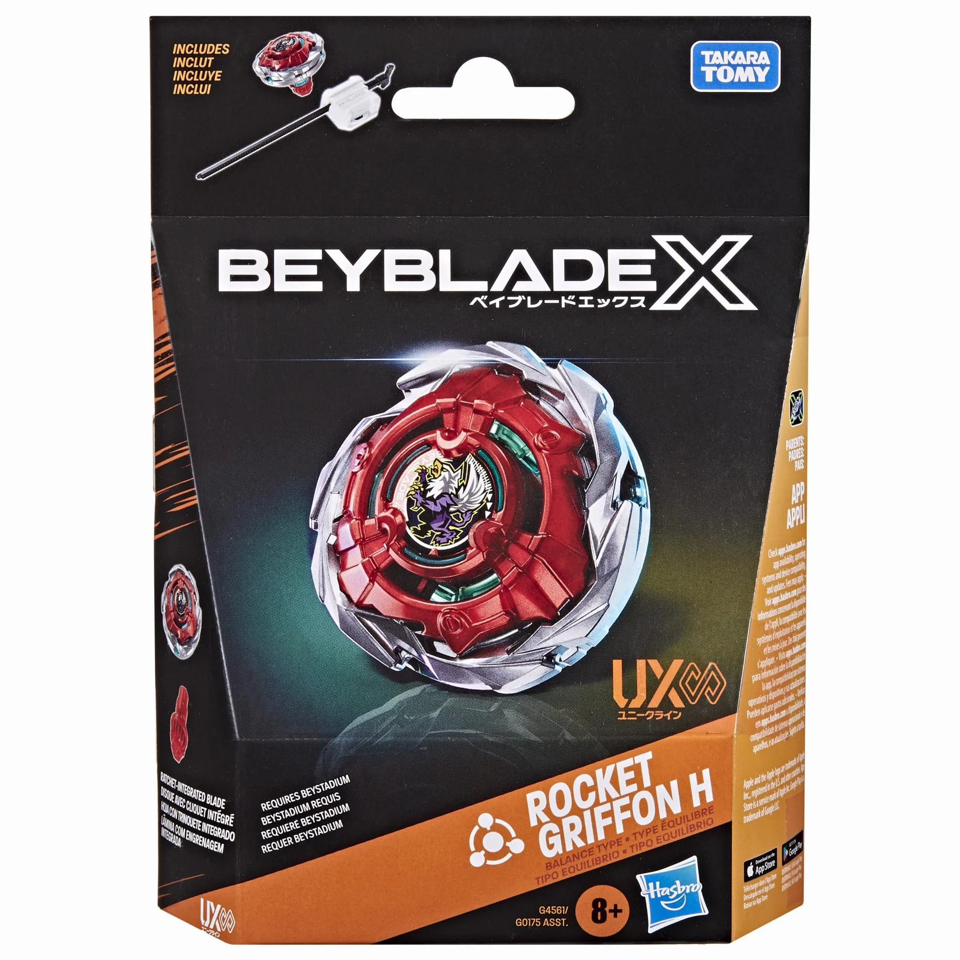 Beyblade X Rocket Griffon H UX Infinity zestaw startowy z wyważonym bączkiem bey i wyrzutnią Takara Tomy, bączki, od 8 lat