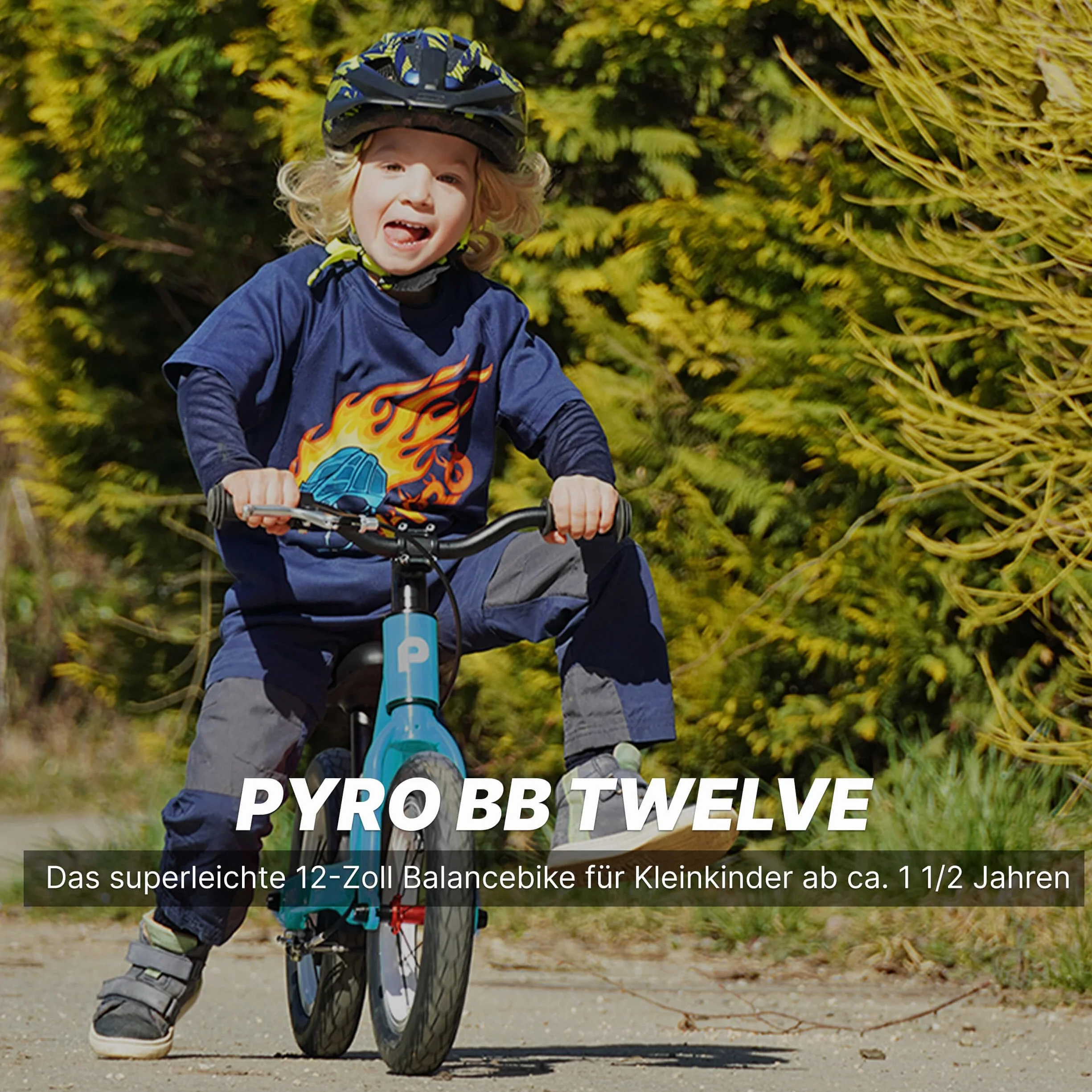 PYRO BB Twelve – rower biegowy (12 cali rower balansowy dla małych dzieci od 1,5 roku, kierownica i siodełko z regulacją wysokości, aluminiowe hamulce V-Brake)