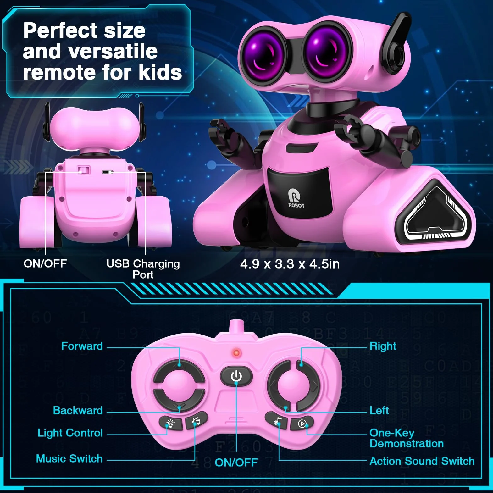 Yerloa Robot Zabawka dla Dzieci, Ładowalny, Pilot Zdalnego Sterowania, Tańczący i Muzyka, RC Robot