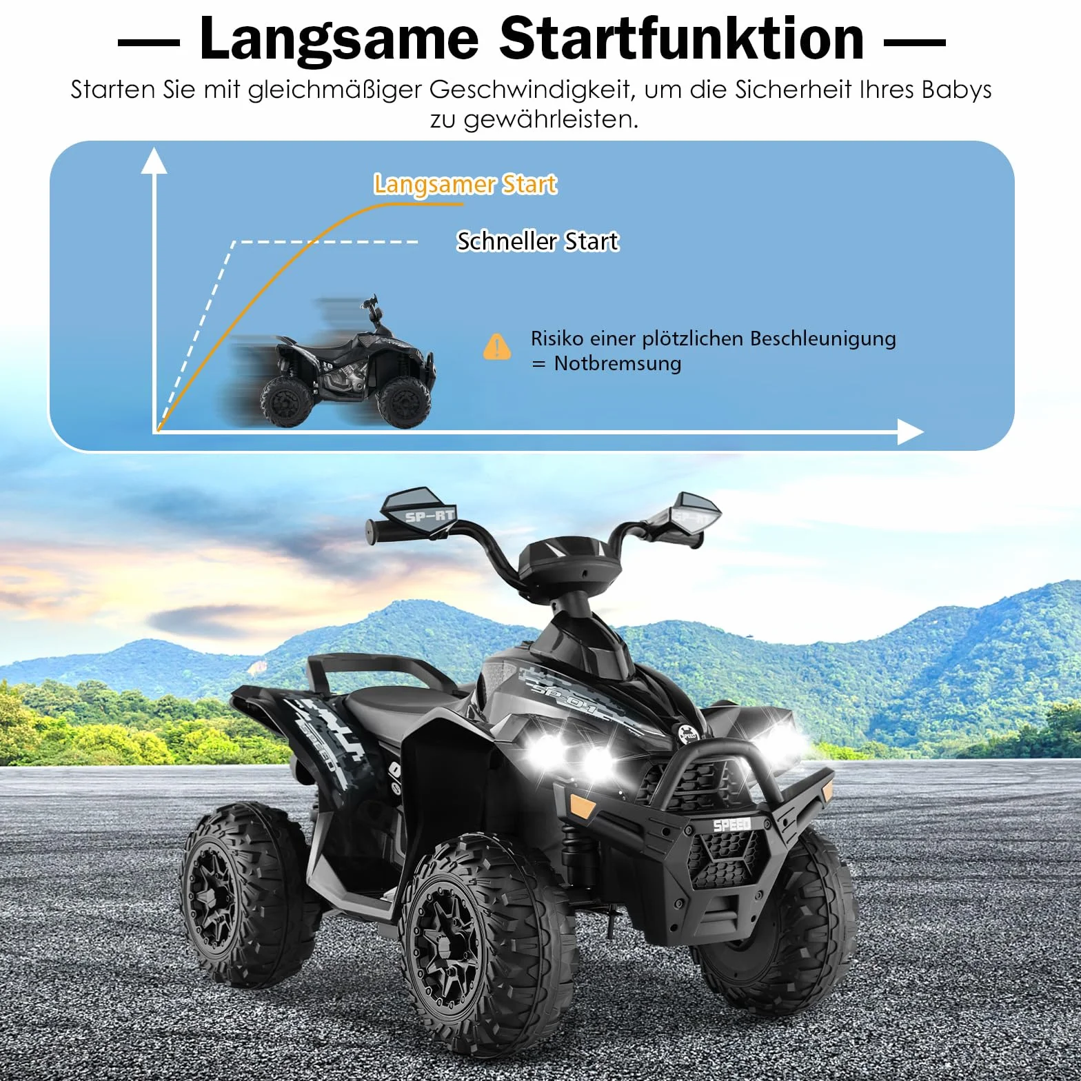 GOPLUS 12V Elektryczny quad dla dzieci, pojazd dla dzieci z reflektorami LED, muzyką i klaksonem, elektryczny samochód z 4 antypoślizgowymi kołami i powolnym startem, dla dzieci w wieku 3–8 lat, do 35