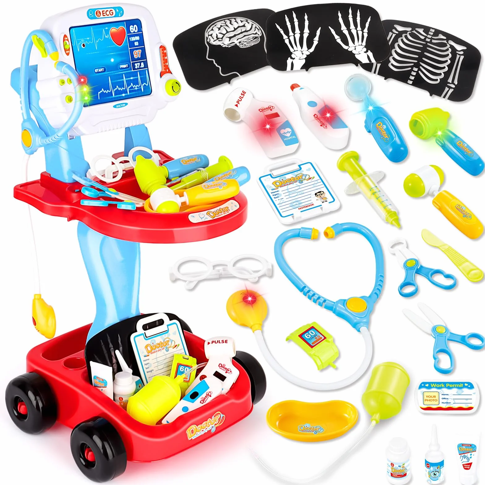 deAO Toys Little Doctor Kids Medical Center Hospital przenośny zestaw do odgrywania ról z akcesoriami