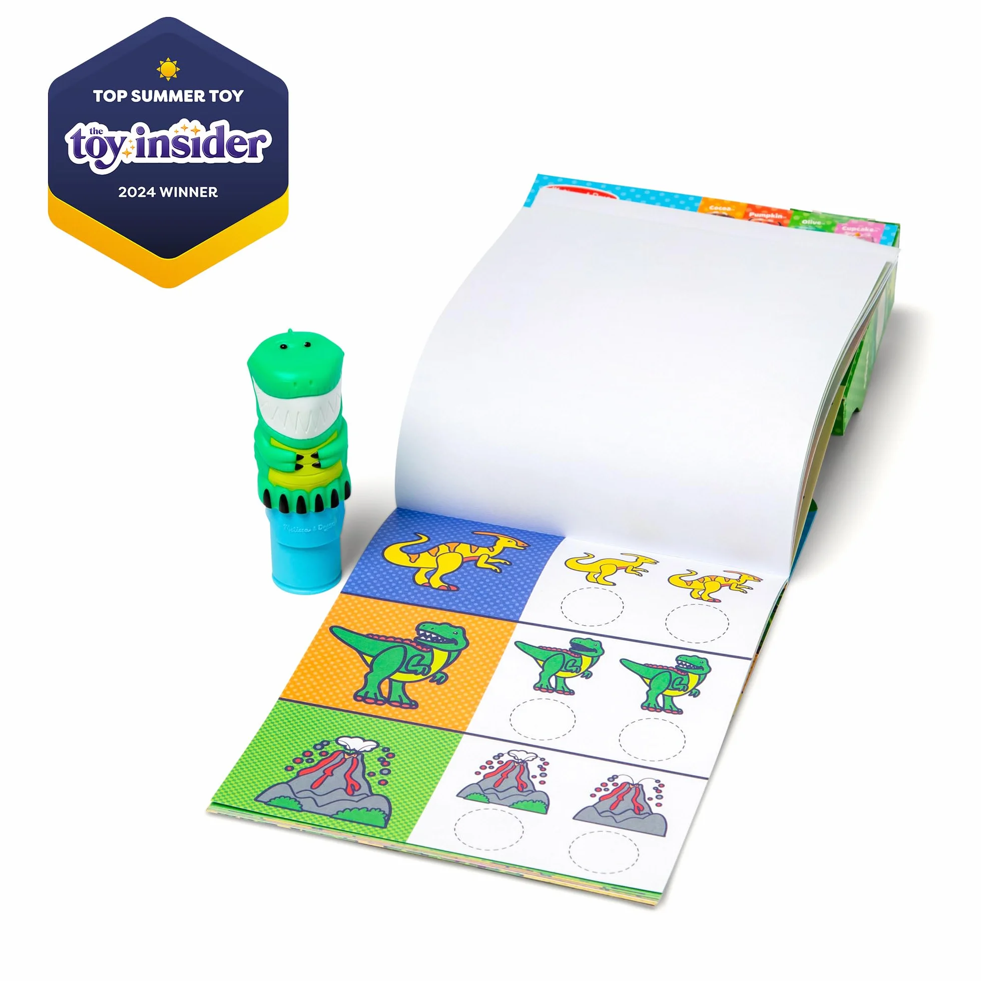 Melissa & Doug Naklejka WOW!™ stempel i 24-stronicowa podkładka do aktywności, 300 naklejek, sztuka i rękodzieło, zabawka fidget, kolekcjonerska postać, dinozaur, kreatywna zabawka podróżna dla