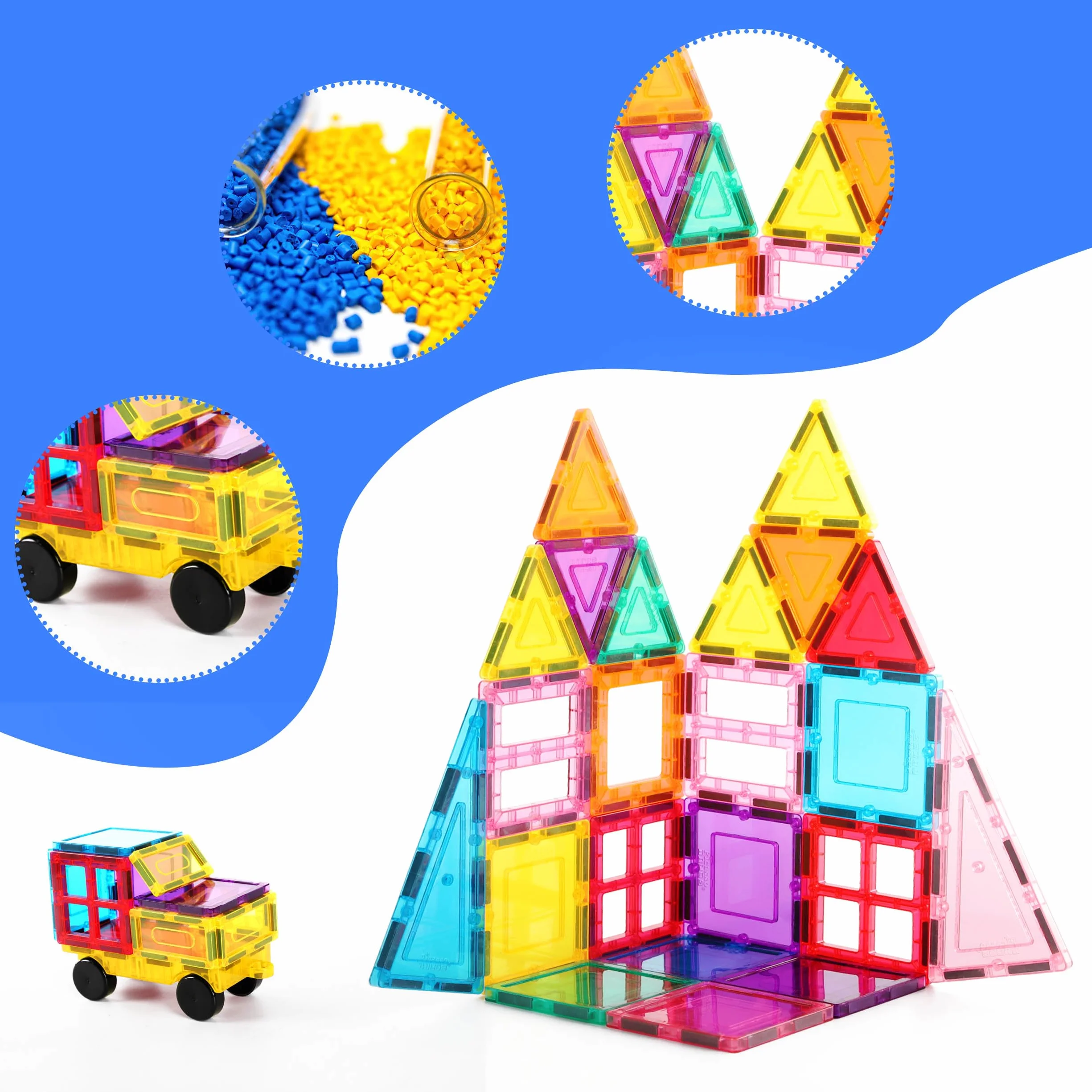 PicassoTiles Magnetyczne klocki z podstawą samochodową, torba do przechowywania ze sznurkiem, torba podróżna, torba do noszenia, klocki magnetyczne, zabawka konstrukcyjna, zestaw edukacyjny STEM