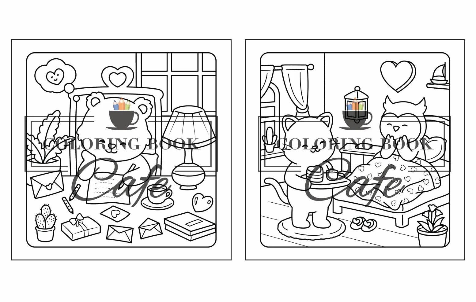 Paws & Hearts: Coloring Book for Adults & Teens Featuring Cozy Love Scenes with Adorable Animal Characters