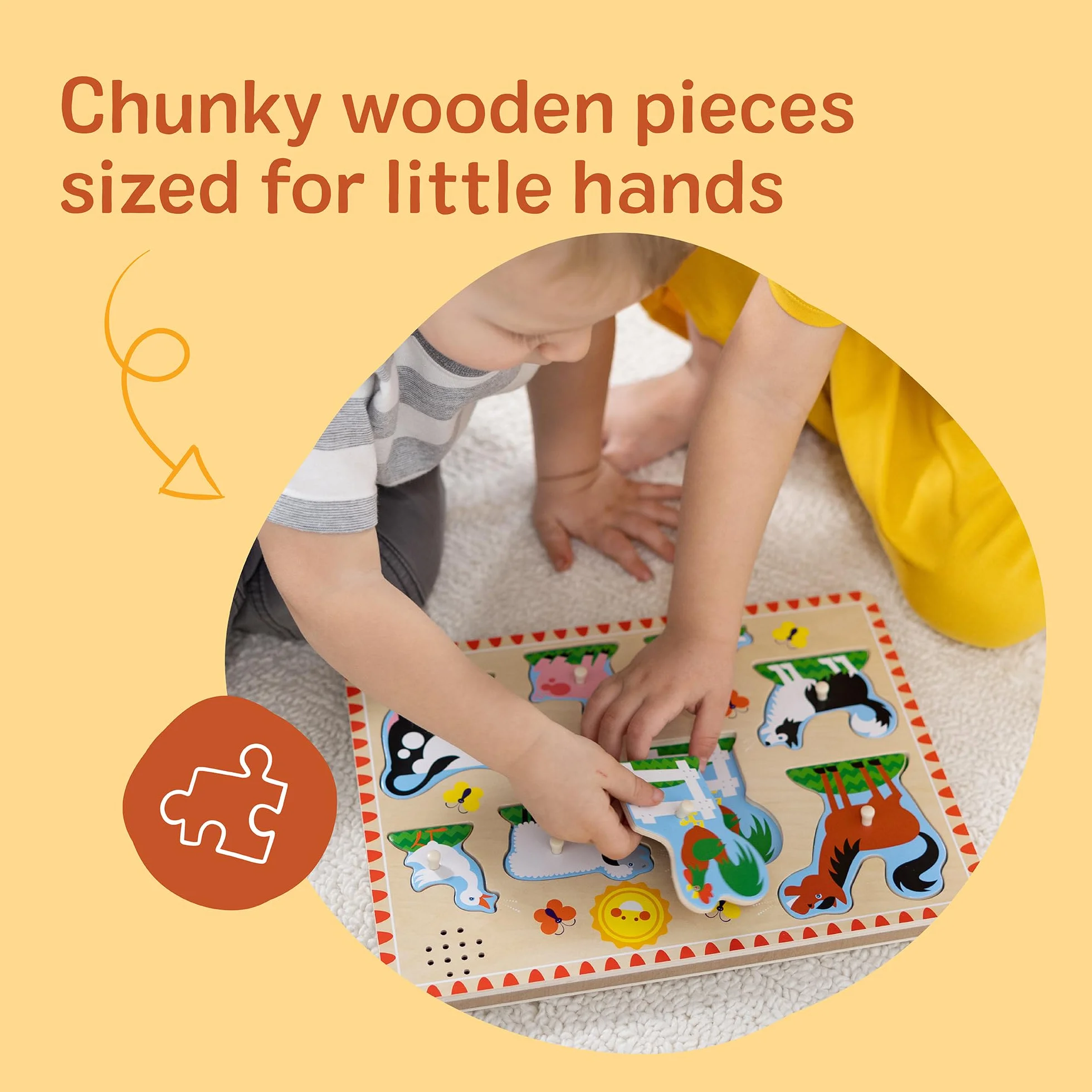 Melissa & Doug Puzzle dźwiękowe ze zwierzętami gospodarskimi, drewniane kołki, zabawka edukacyjna dla dzieci w wieku 2-4 lat