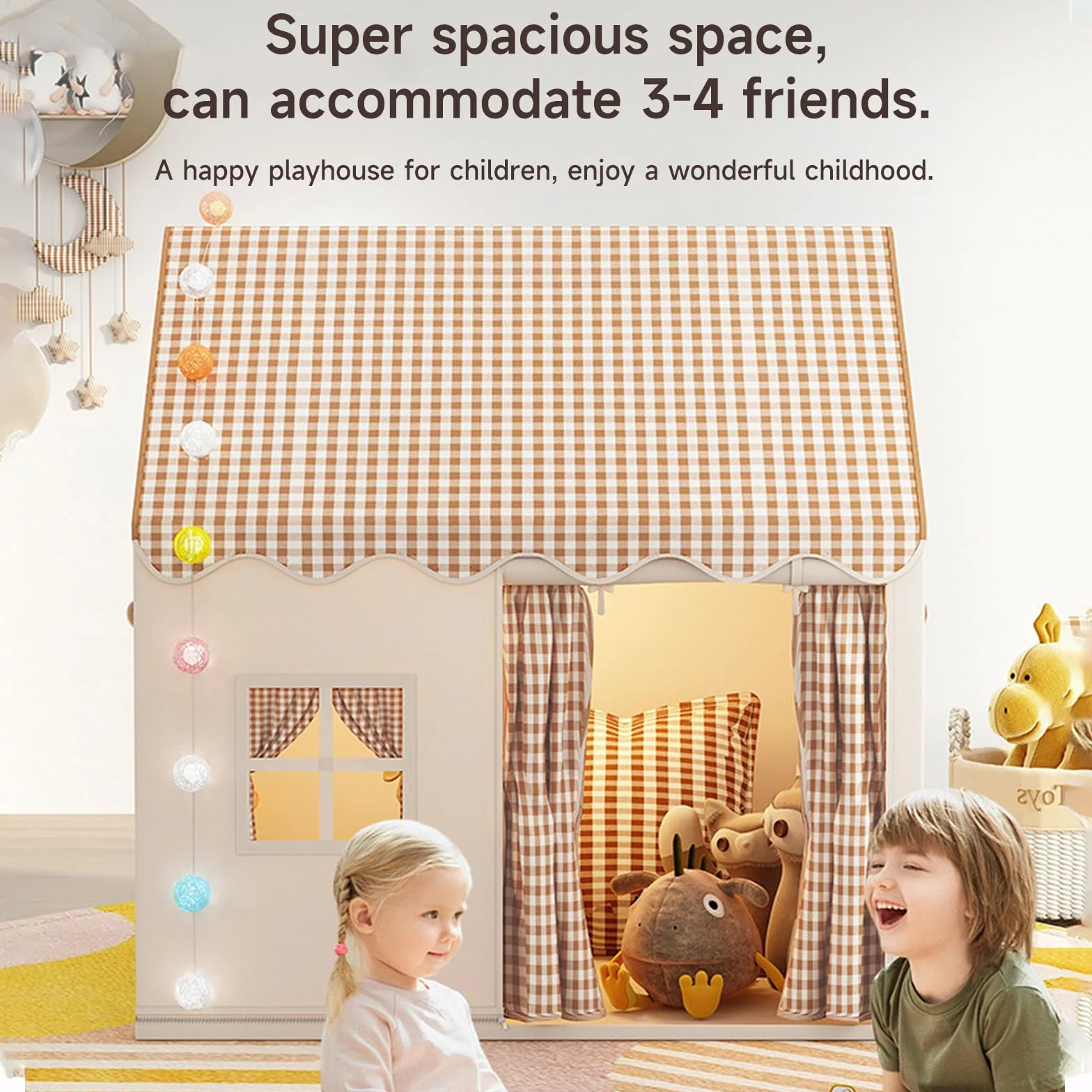Namiot dla zabawy i dziecięcego pokoju, przytulny domik z światłami i matą, namiot księżniczki, kids play tent