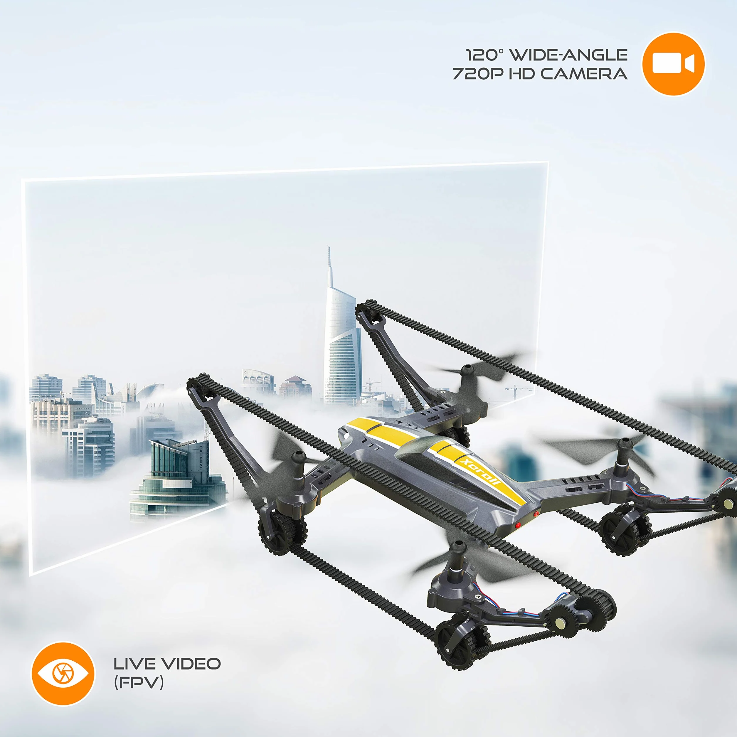 X-TANKCOPTER Hybrid Quadcopter-Tank Drone, HD Camera, Smartphone App, VR Goggles FPV, 2.4GHz'