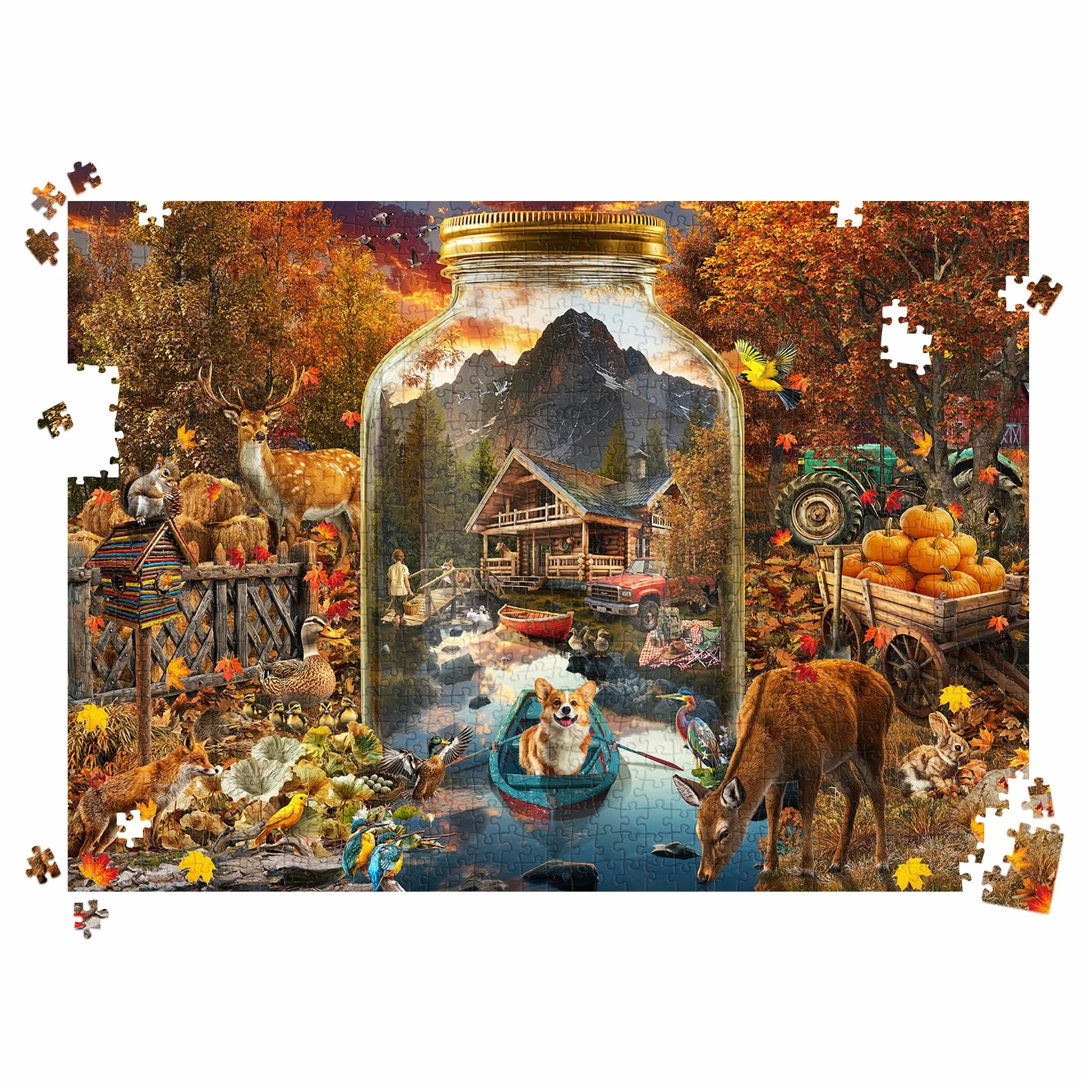 HUADADA Puzzle 1000 elementów dla dorosłych, wysokiej jakości matowy nadruk olejny, przyjazne dla oczu, dla miłośników puzzli, motyw puzzli: jesienny krajobraz w szkle