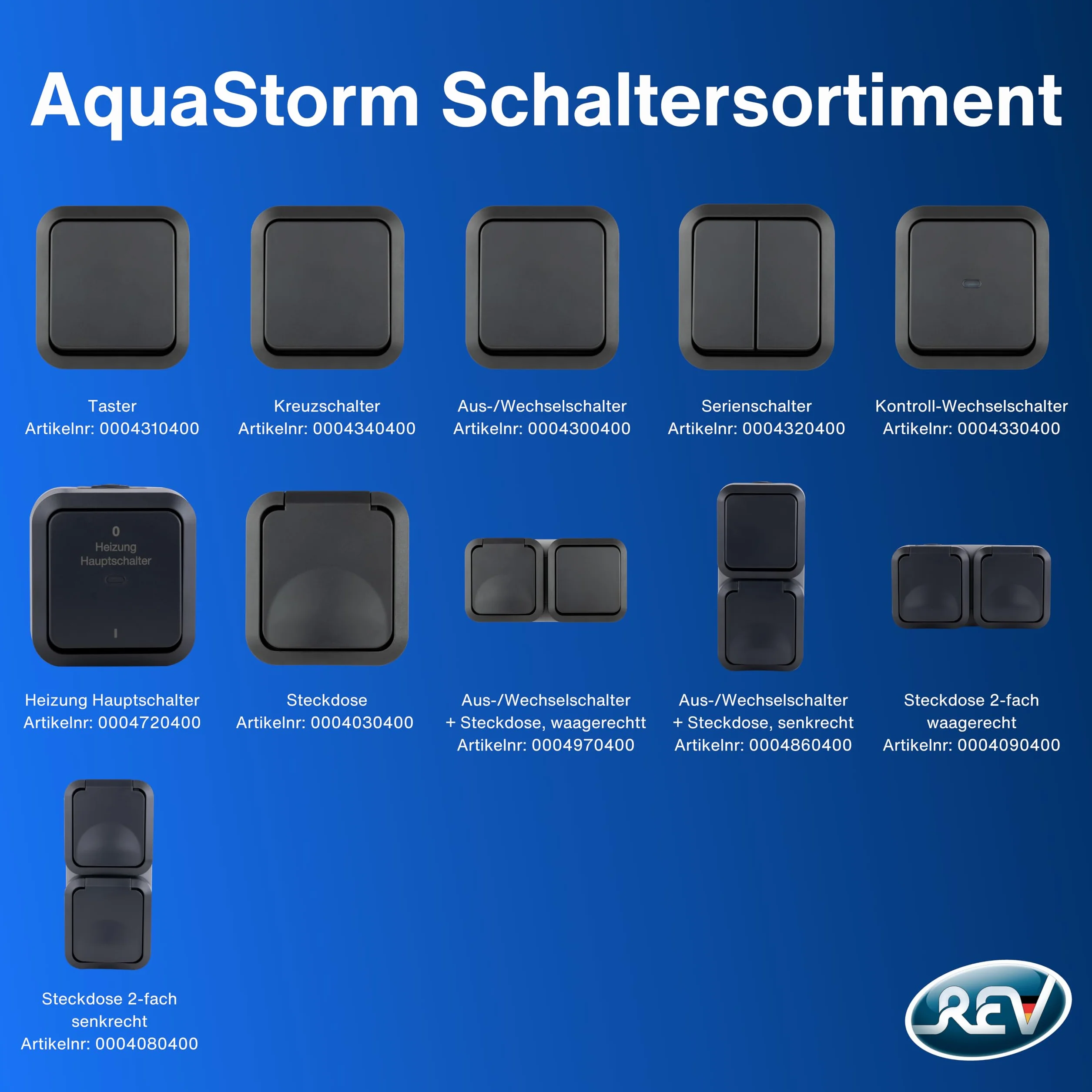 REV - AquaStorm, podwójne gniazdko, gniazdko elektryczne do pomieszczeń wilgotnych IP55, dwubiegunowe, natynkowe pionowe, 230 V, 16 A, antracyt