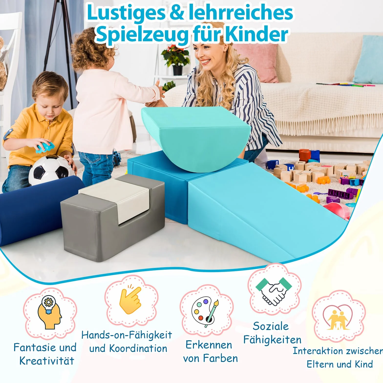 COSTWAY 6 szt. piankowych klocków budowlanych, gigantyczne klocki do zabawy i wspinaczki, miękkie klocki z pianki, duże klocki wielokolorowe, dla dzieci w wieku przedszkolnym, niemowląt i dzieci w
