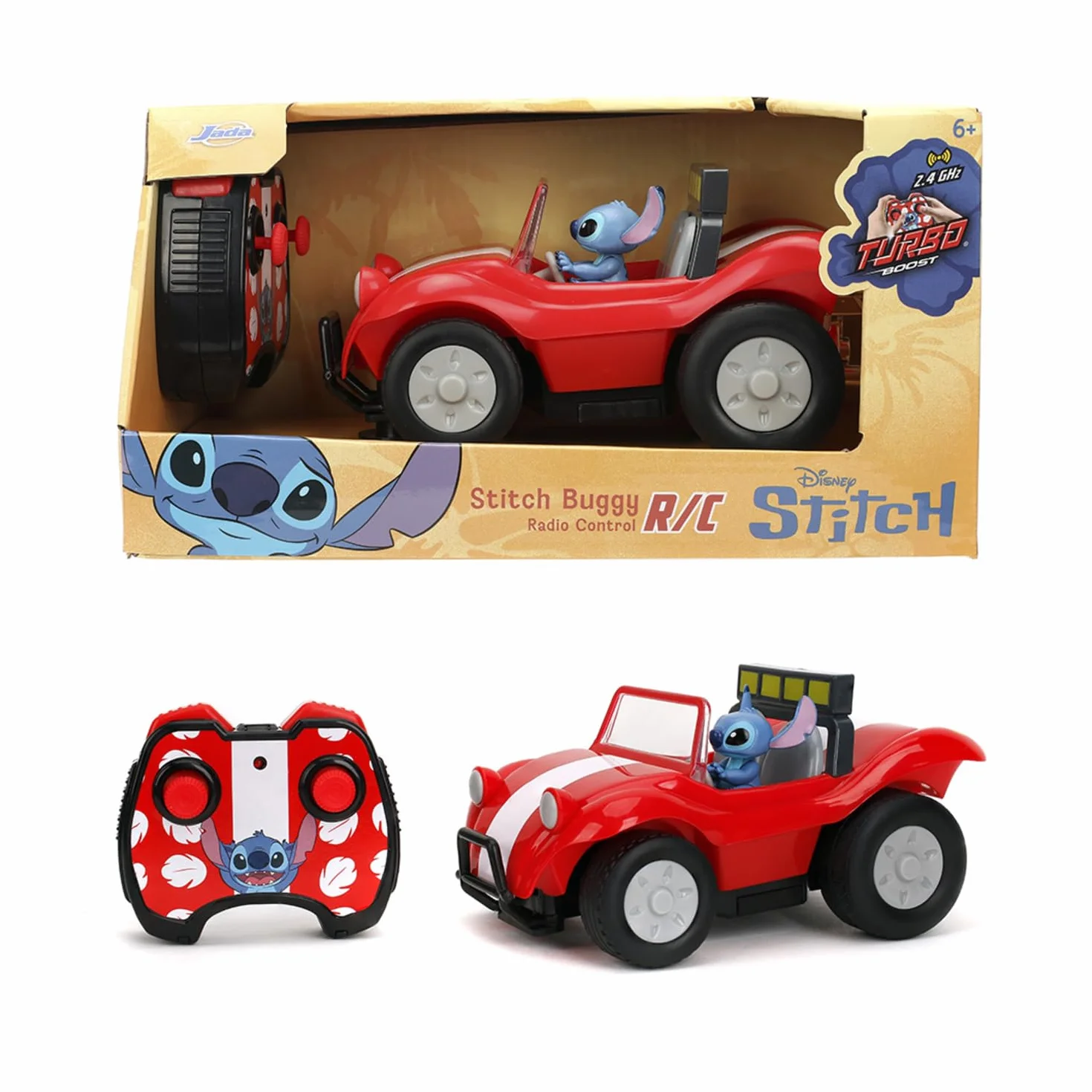 Jada 9336369314R00 Disney Stitch Samochód zdalnie sterowany Buggy w skali 1:24 (ok 19 cm);funkcja turbo