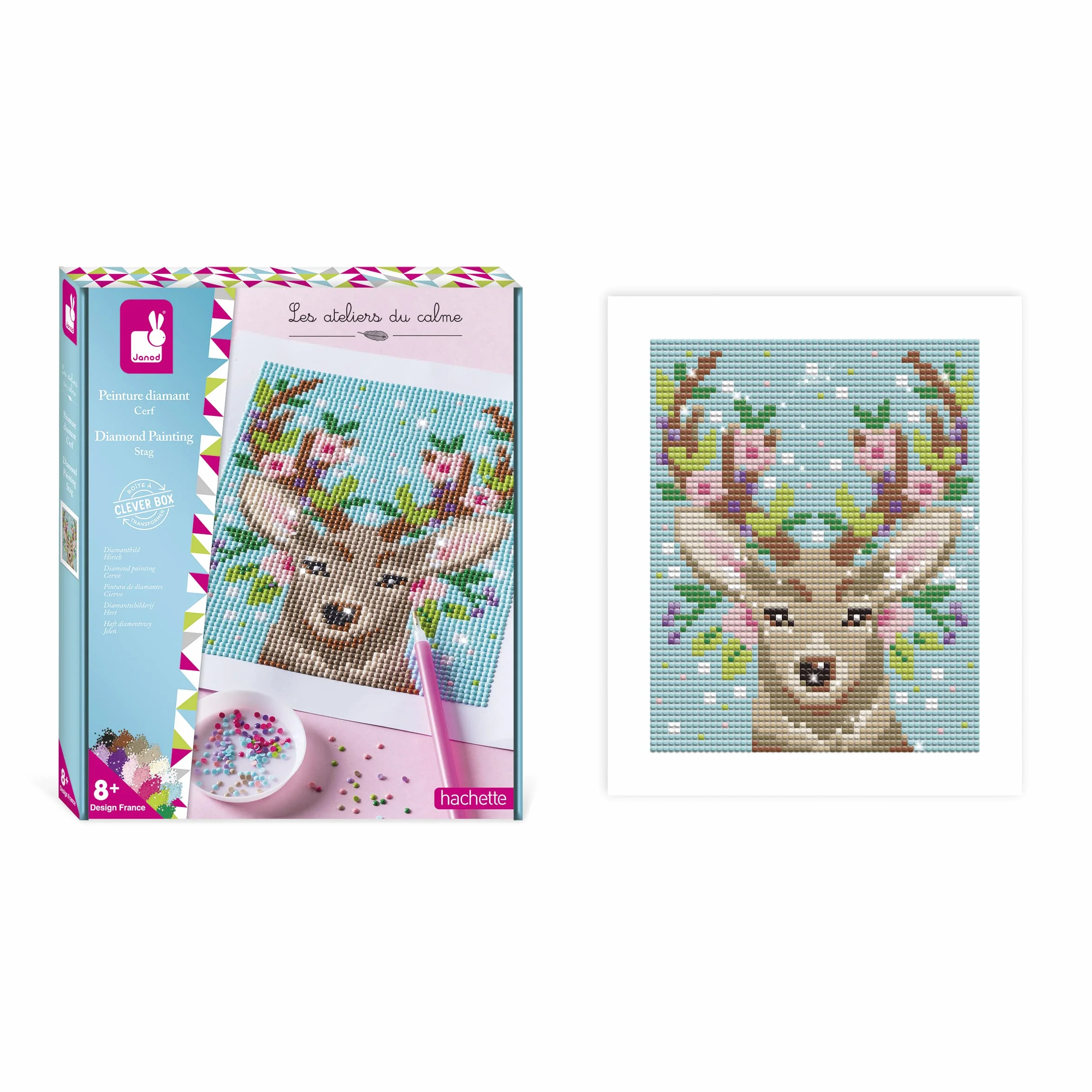 Janod - Deer Diamond Painting - The Calme Warsztaty - Kreatywny zestaw wypoczynkowy dla dzieci - Nauka umiejętności motorycznych i koncentracji - od 8 lat, J07948
