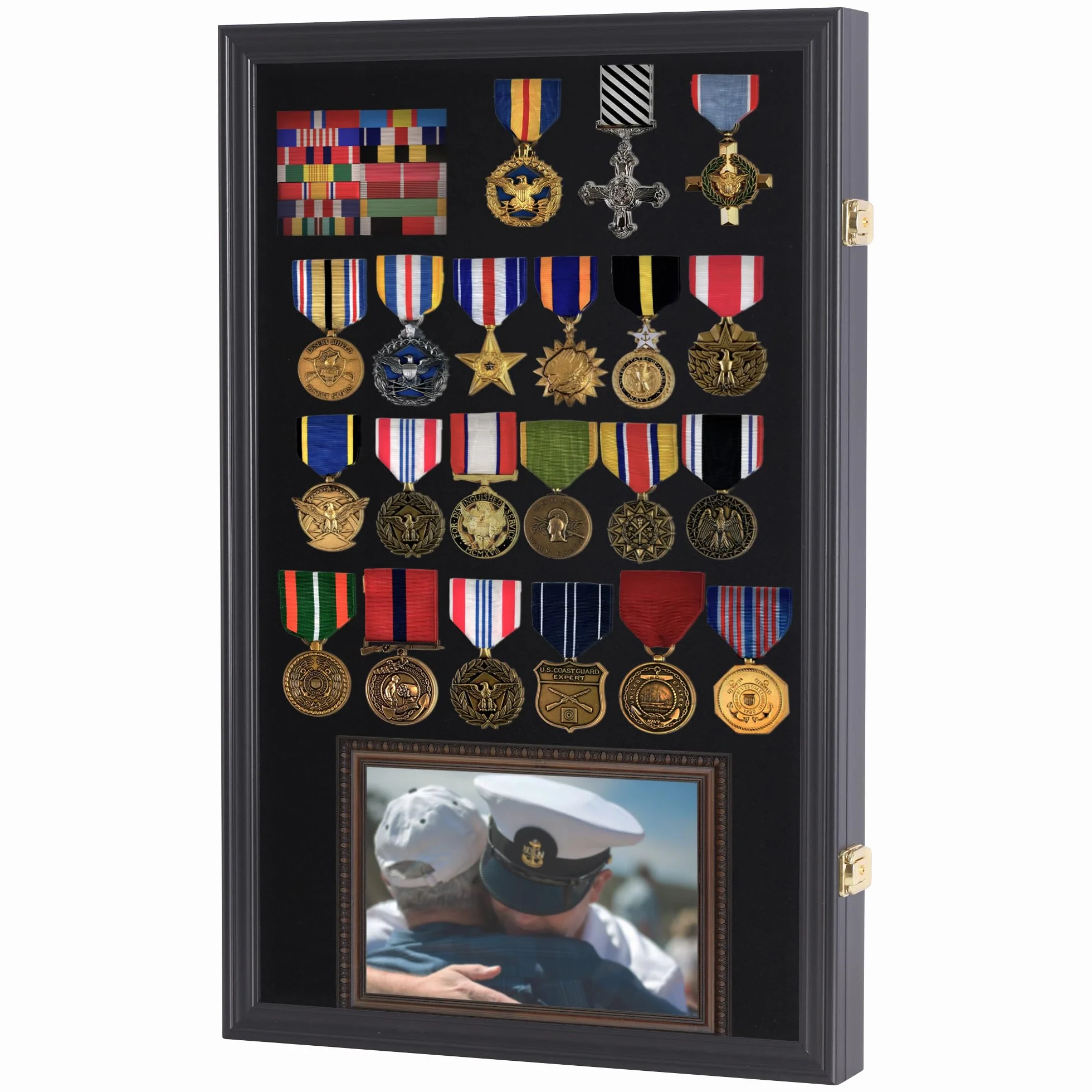 DUŻA gablota z pinami Shadow Box Flag Display Case, ze szklanymi drzwiami, czarna PC04-BL od DisplayGifts