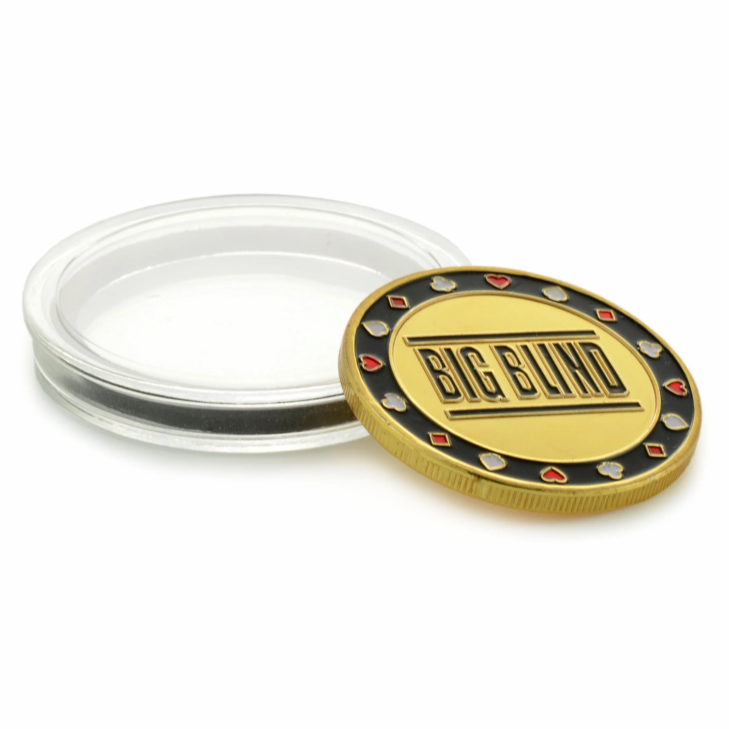 Ganzoo zestaw Dealer Button Small Blind Big Blind w etui, 3 masywne metalowe monety pokerowe, ryflowane krawędzie antypoślizgowe, trójwymiarowe tłoczenia po obu stronach, Ø40 mm, grubość 3,1 mm
