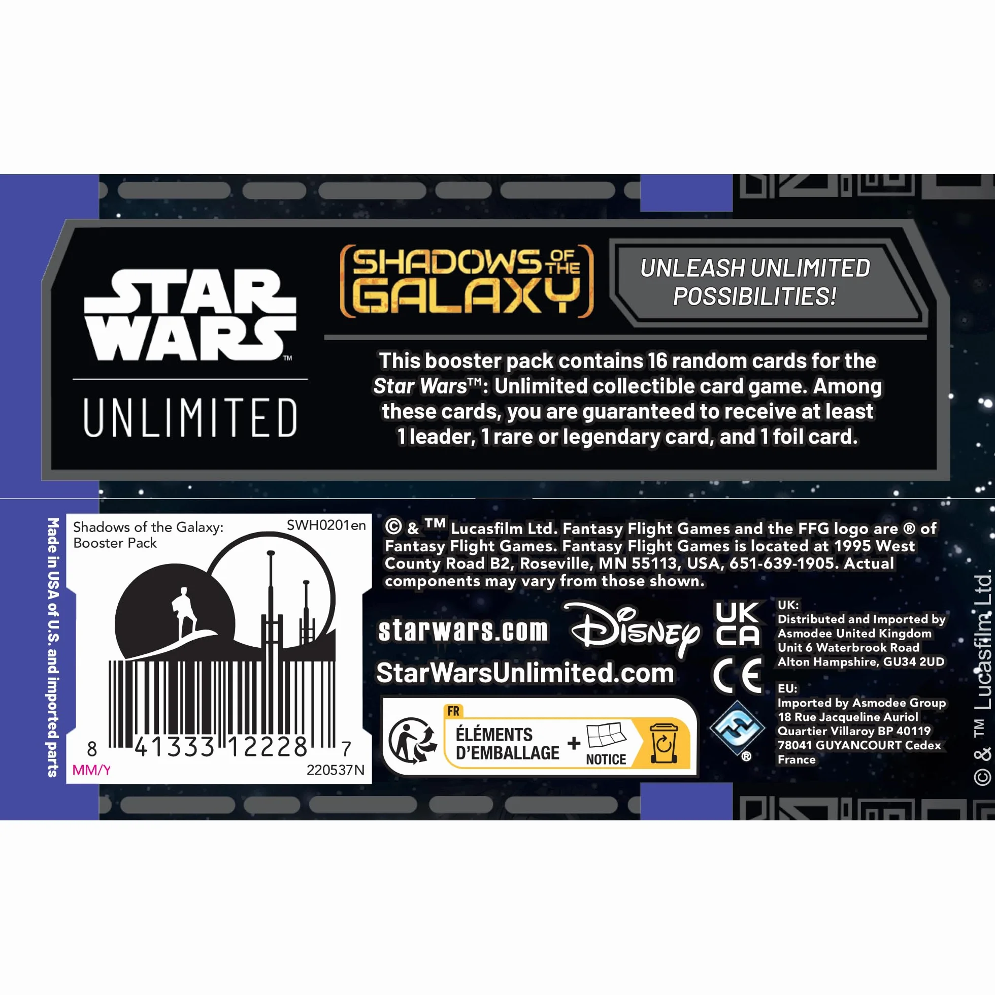 Star Wars: Unlimited TCG Shadows of the Galaxy Booster Display (24 Packs) Fantasy Flight Games