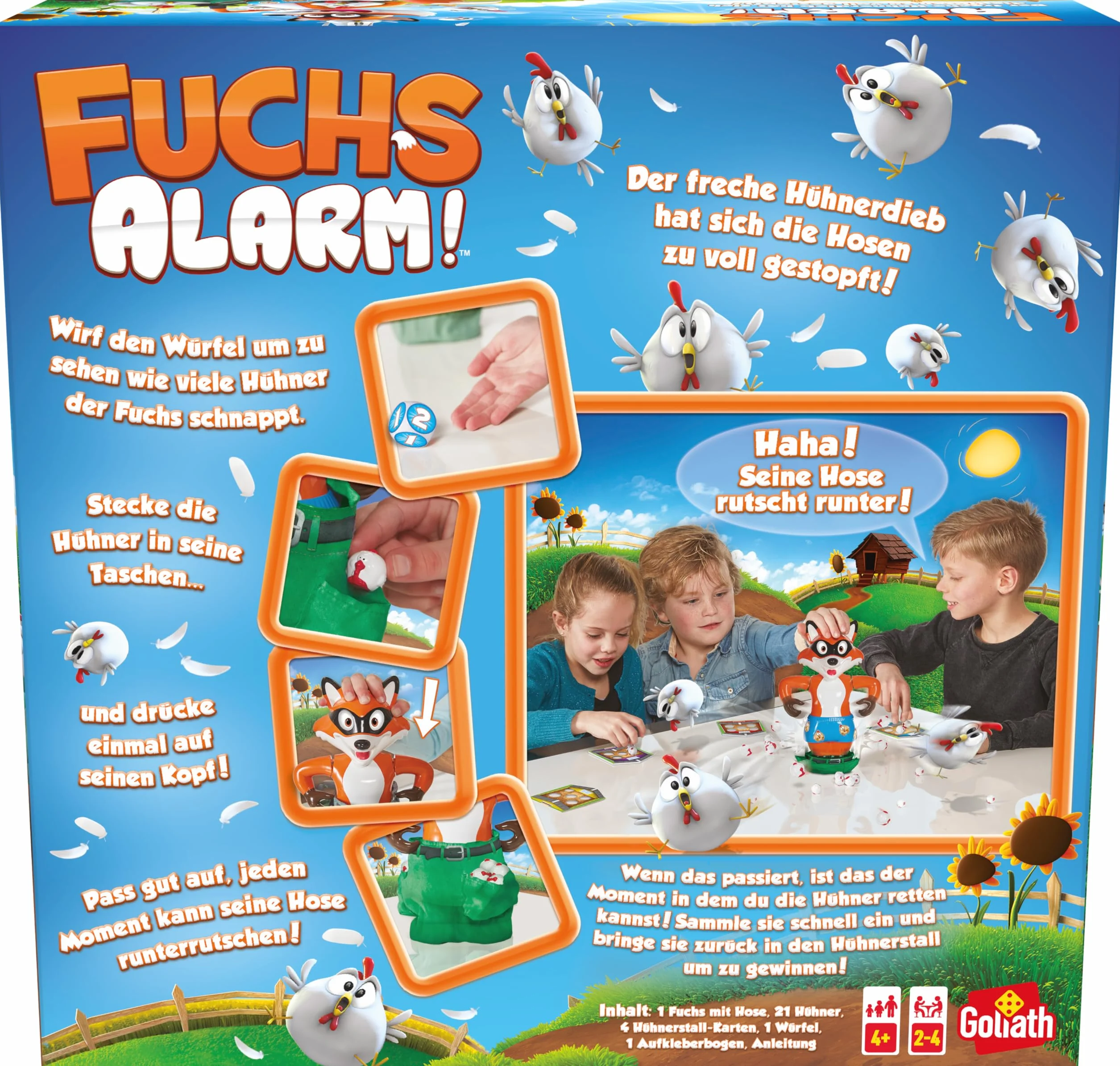 Goliath Fuchs-Alarm! - Żyrandole Geschicklichkeits- & Reaktionsspiel AB 4 Jahren - Hühner fangen & "Hosen-runter"- Moment Familienspiel für Kinder - 2-4 Spieler - 5-15 Min - wersja Deutsche