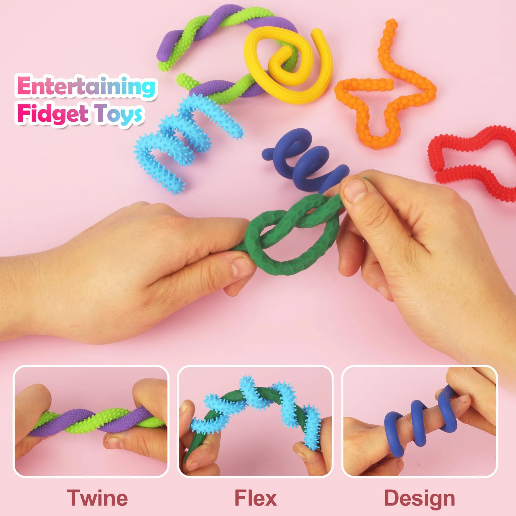 Zestaw 8 szt. silikonowych zabawek sensorycznych Fidget Toys Stick antystresowe dla dzieci i dorosłych ADHD autyzm