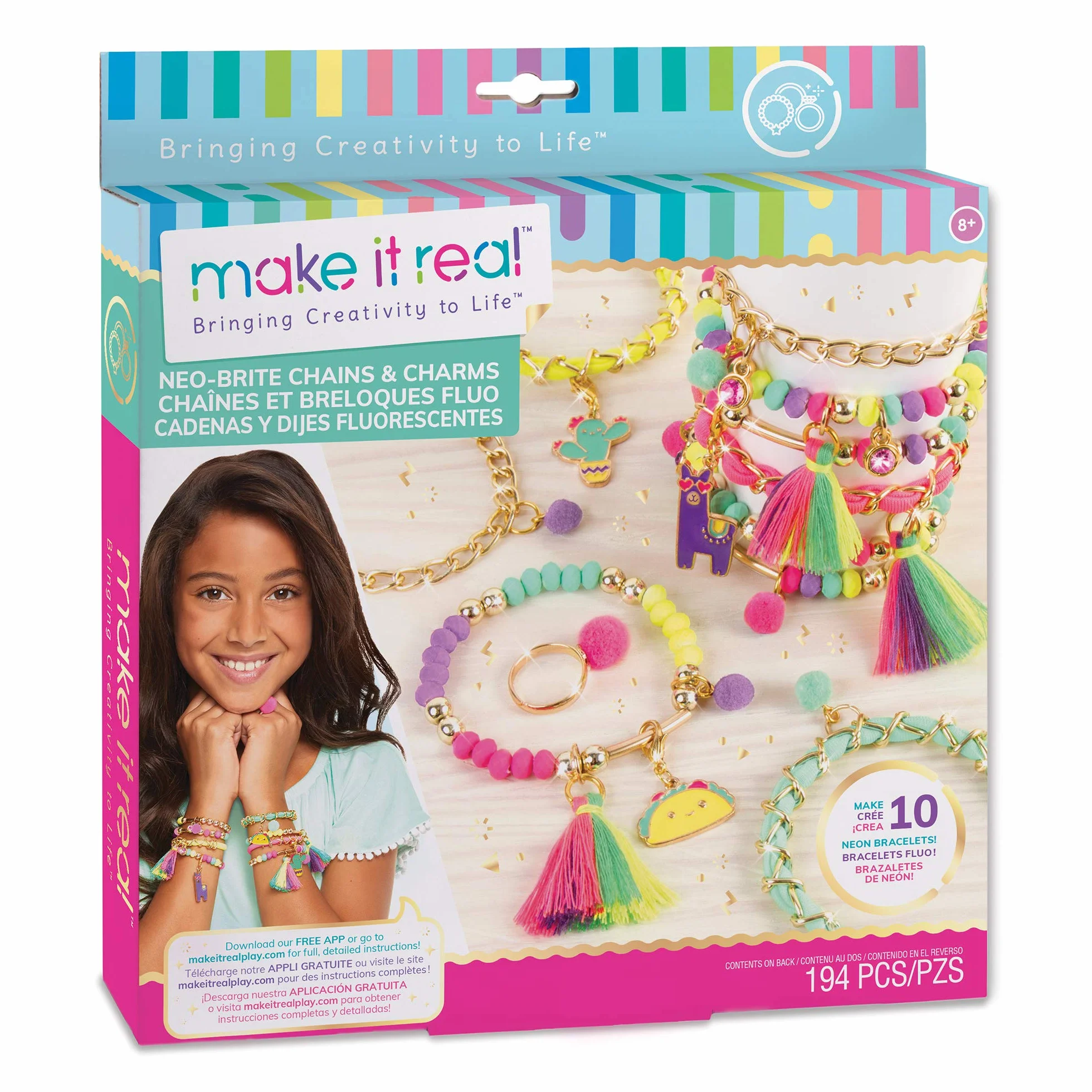 Make It Real Bracelet Making Kit with Neon Bracelet Beads - Girls Friendship Jewellery - Arts and Crafts for Kids