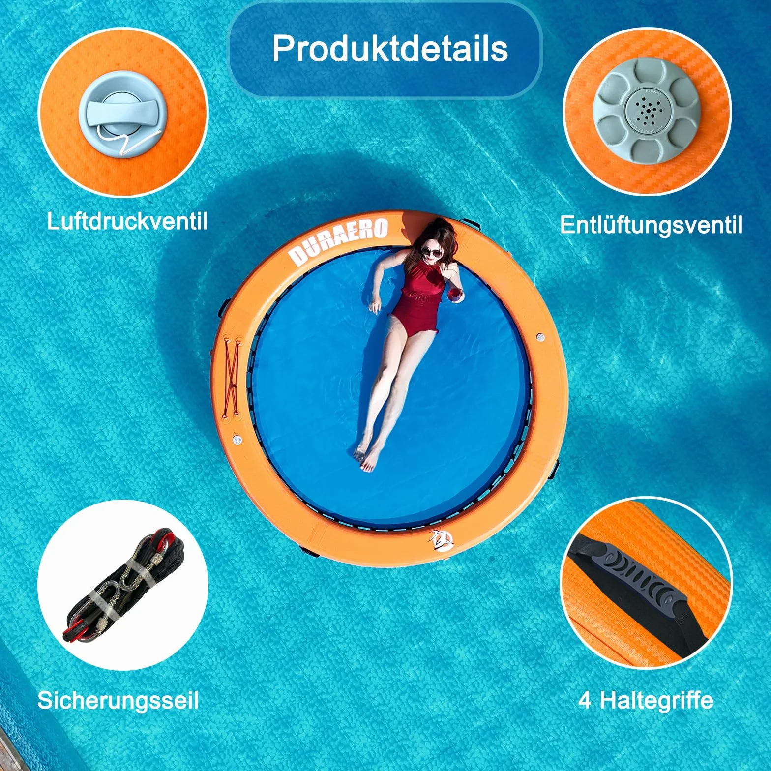 Nadmuchiwany pływający dok, Nadmuchiwany hamak wodny, ∅245cm wyspa wodna wyspa do pływania, Pierścieniowy nadmuchiwany hamak wodny, Pływająca platforma pokład do pływania koło do pływania na basenie i