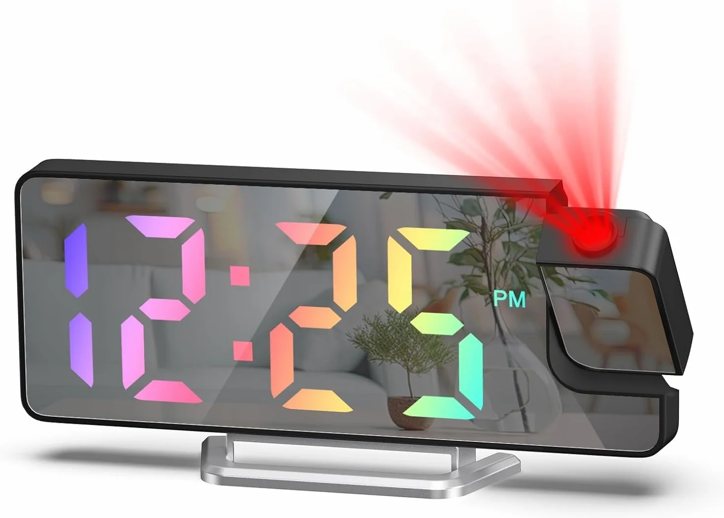 New Projection Alarm Clock, cyfrowy budzik z wyświetlaczem temperatury, 180° Flip Projection Clock, elektroniczny zegar stołowy, 3 ustawienia jasności, wyświetlacz 12/24 godzinny, kolorowy