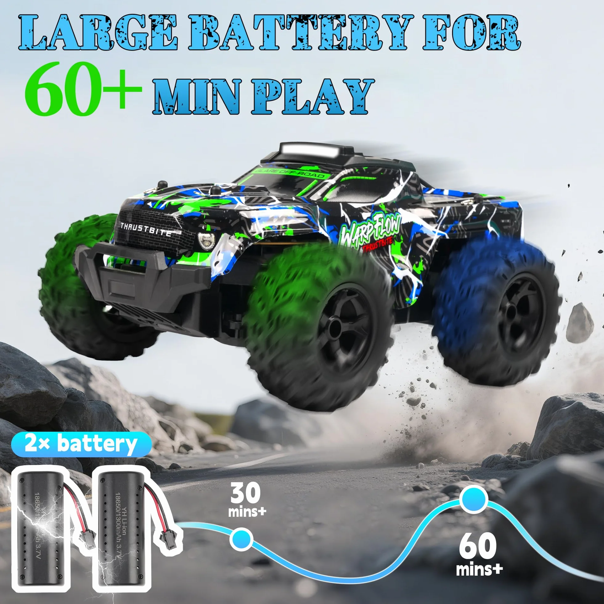 Samochód zdalnie sterowany - 1:18 RC Buggy 25 KMH+ 2,4 GHz Samochód Rc Truck z 2 akumulatorami 2WD, zabawka terenowa dla dzieci i dorosłych - zielony